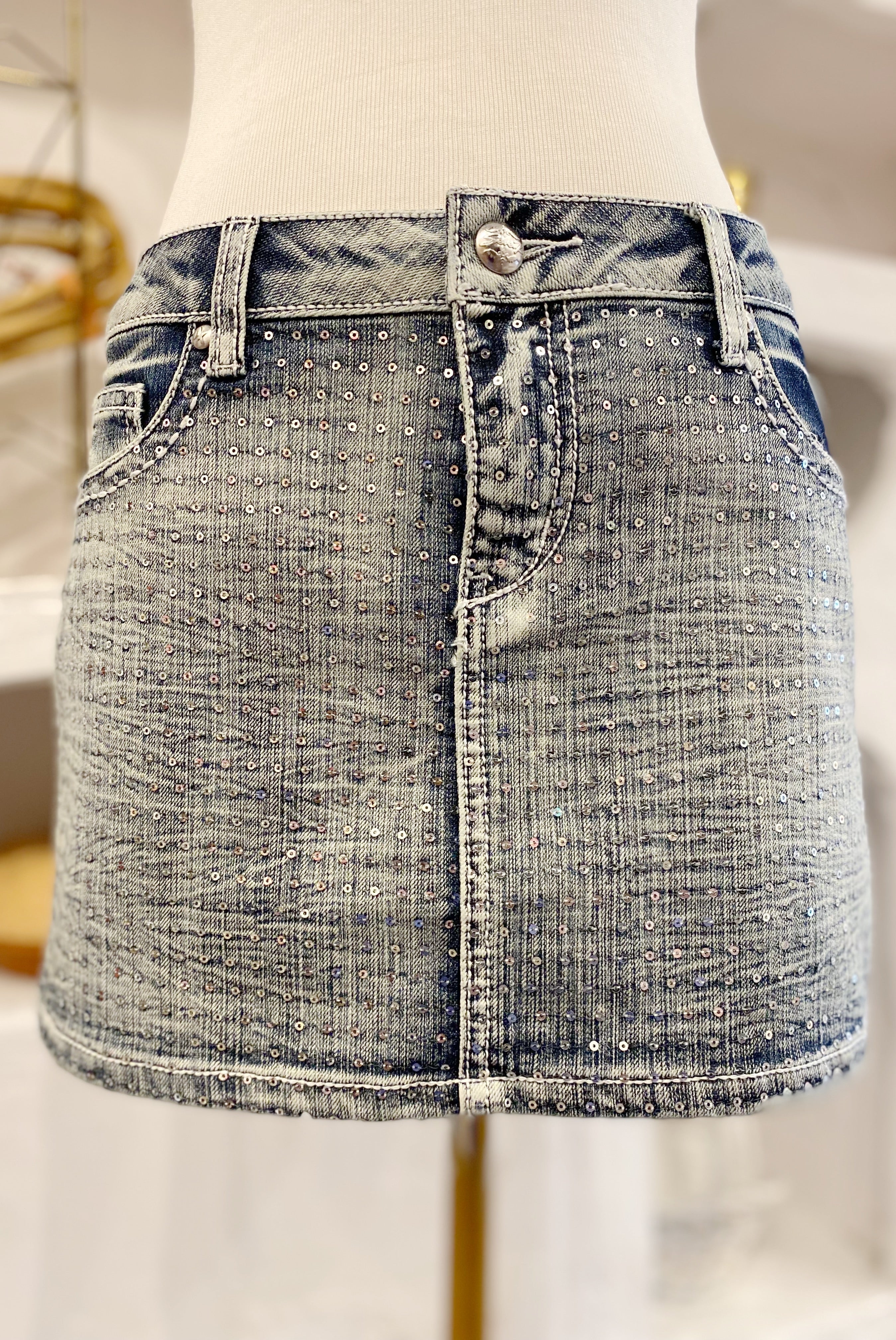 Sequin Jean Skirt