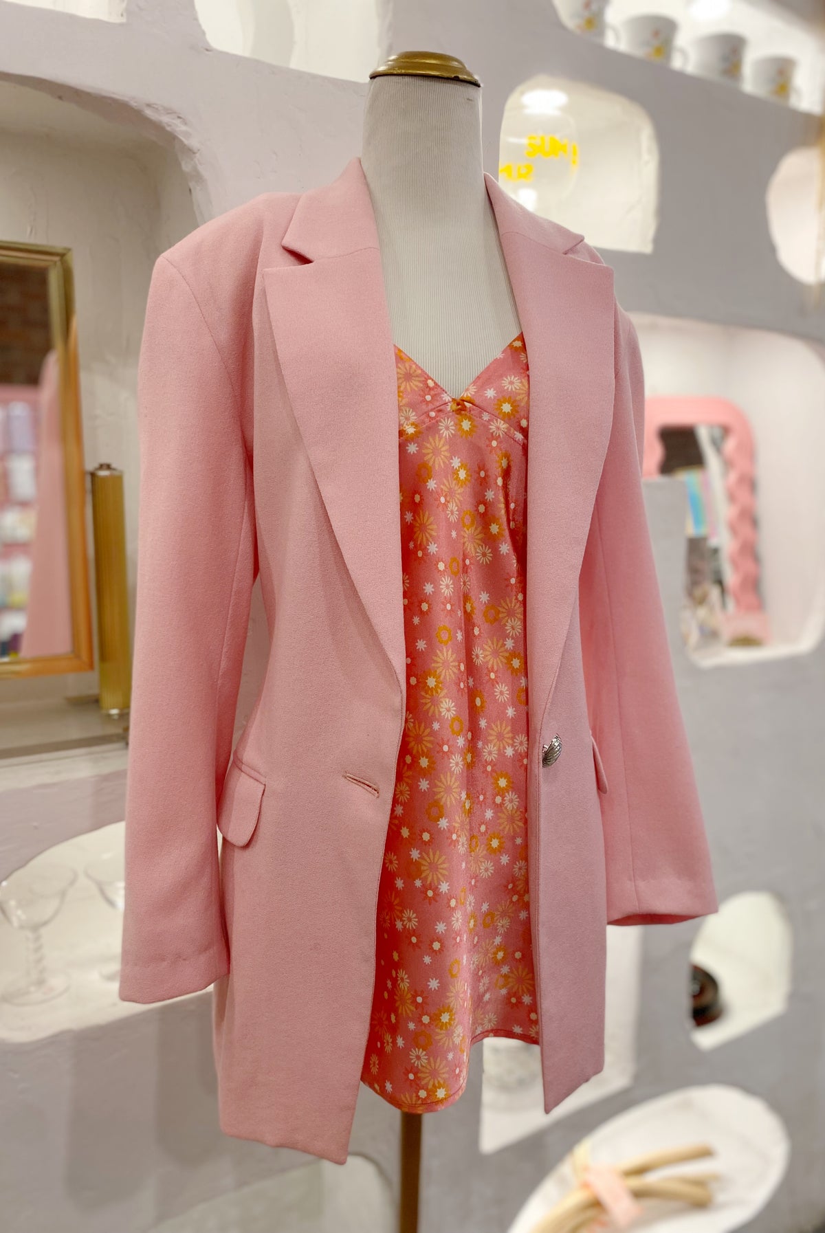 Pink Wool Blazer with Shoulder Pads