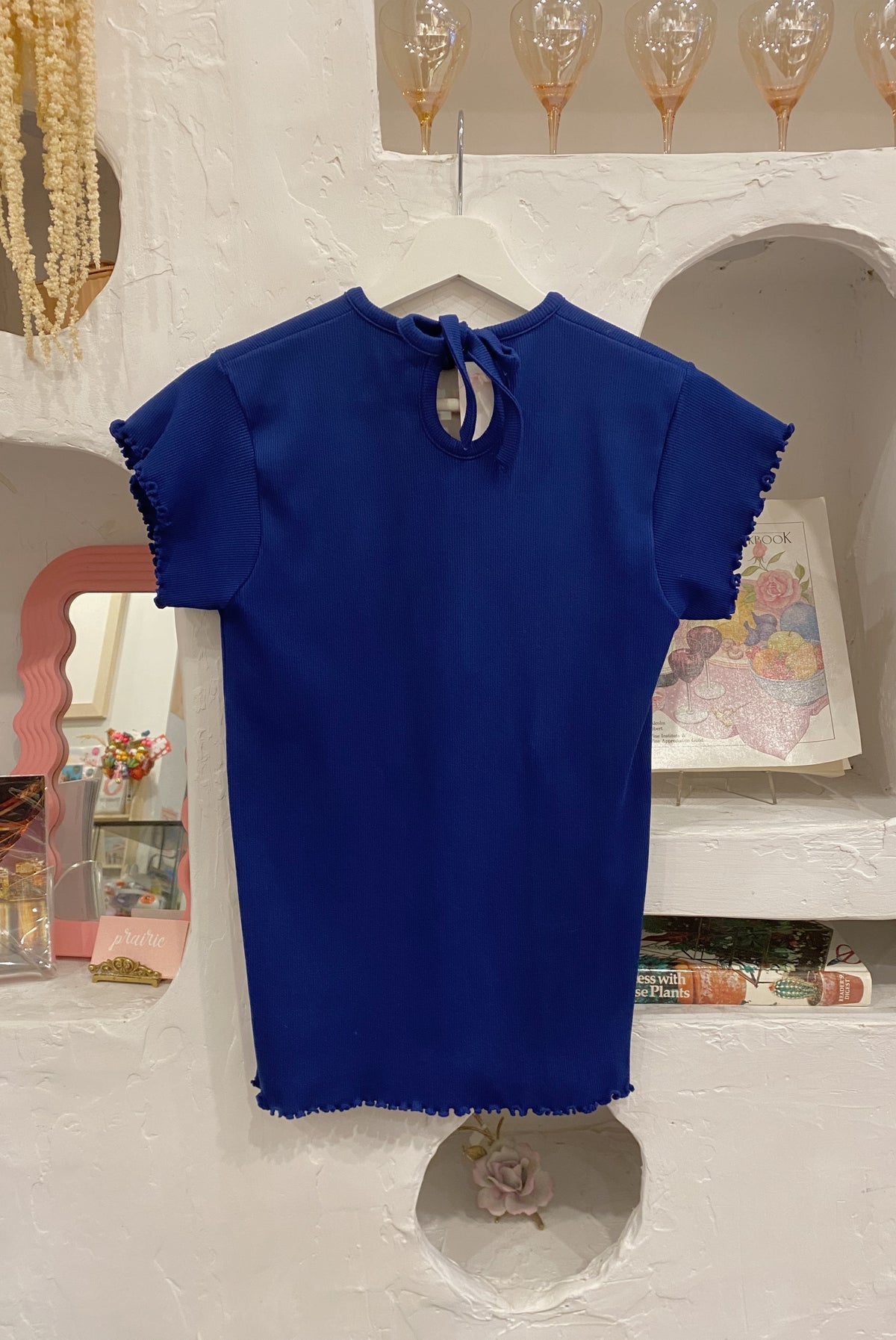 Ribbed Navy Tee with Keyhole Neckline