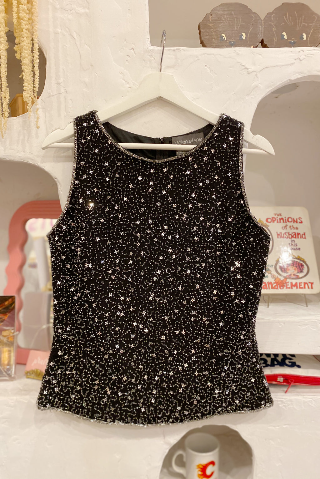 Black Sequin & Beaded Tank