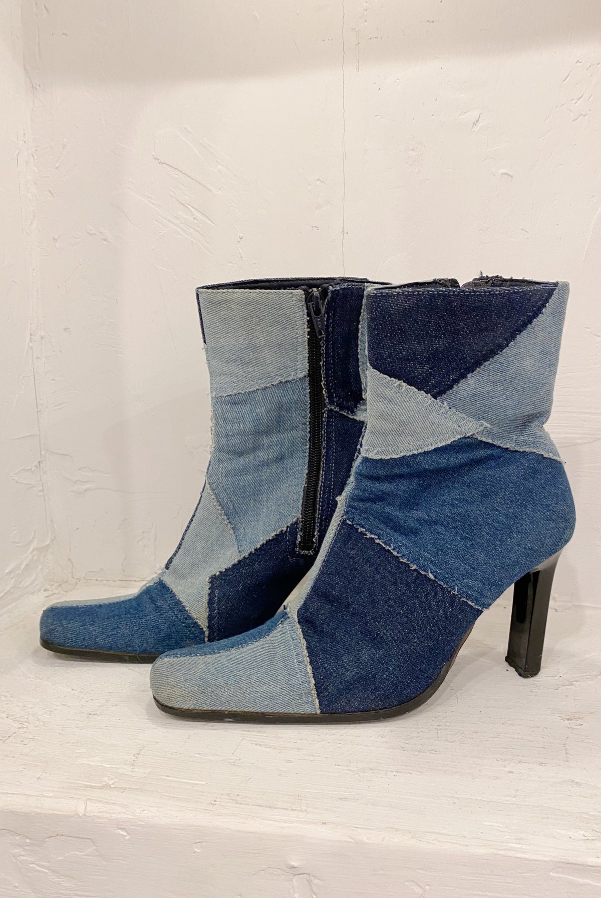 Y2K High Heel Denim Patchwork Boots