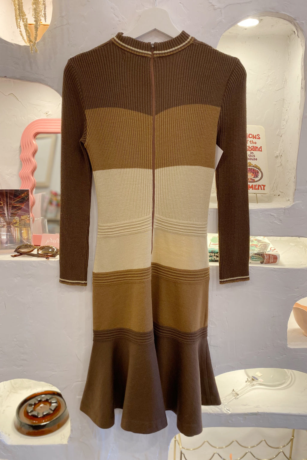 Striped Ribbed Knit Sweater Dress
