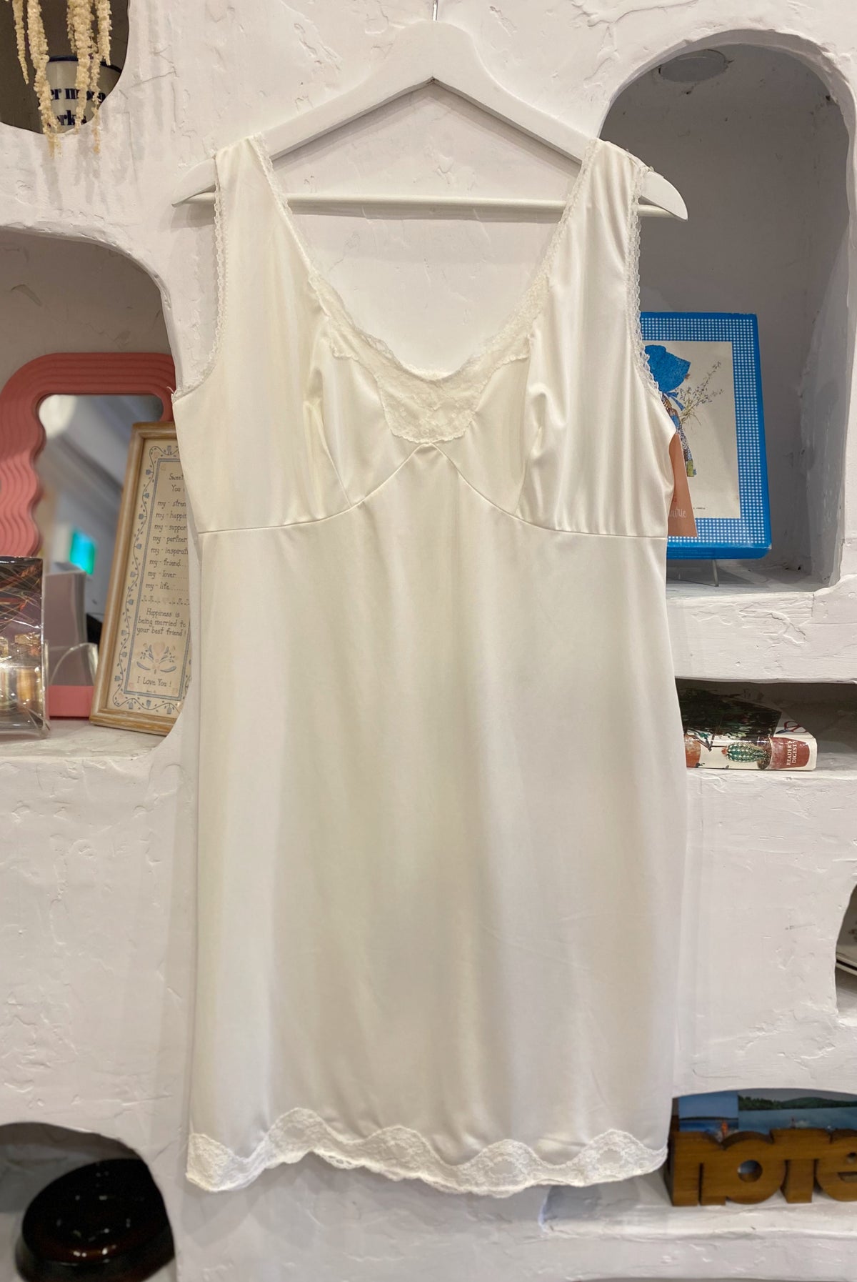 White Slip Dress with Lace Trim