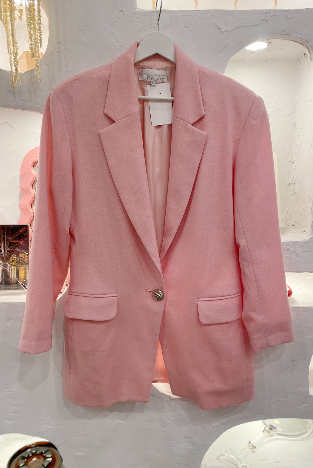 Pink Wool Blazer with Shoulder Pads