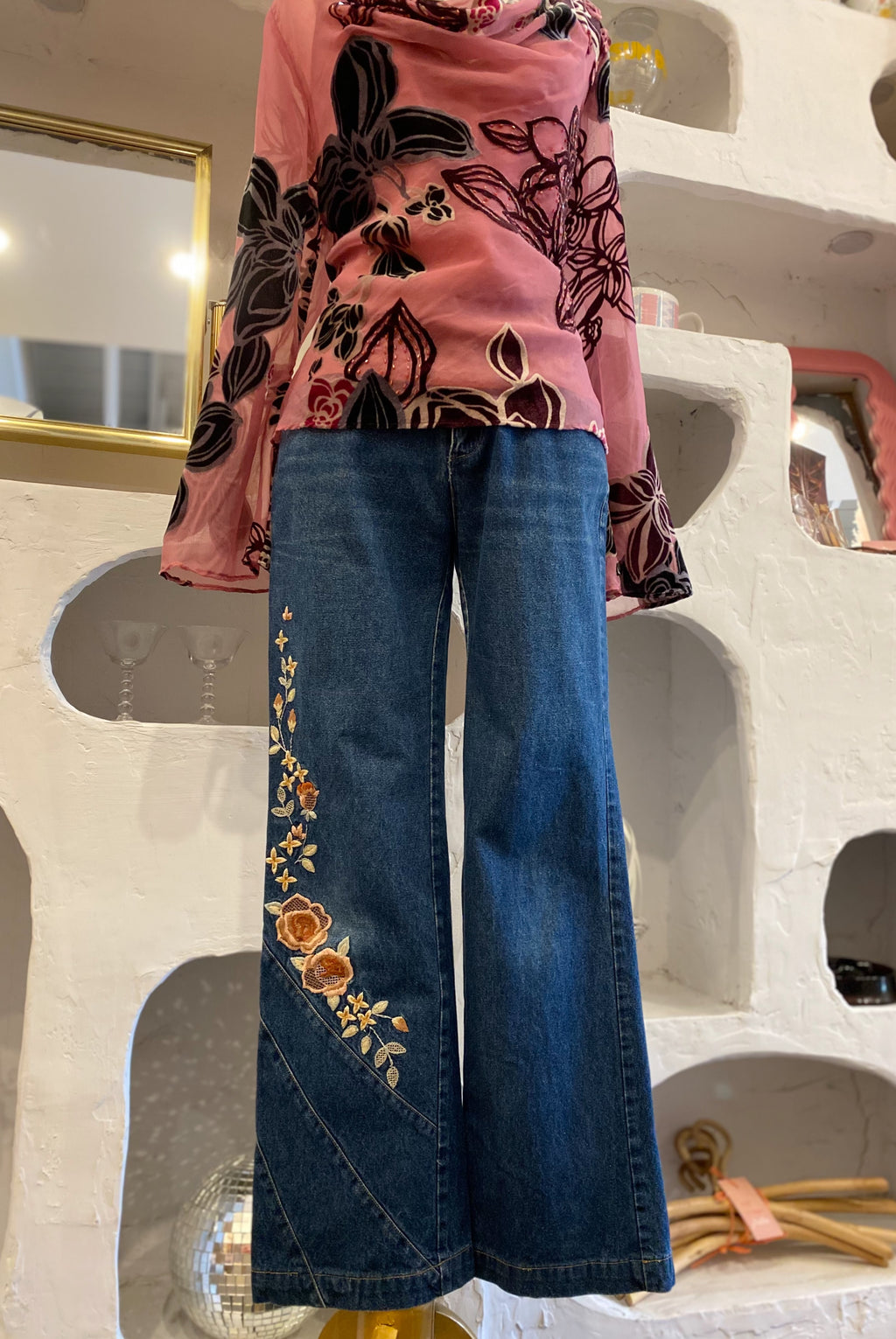 Y2K Floral Embellished Dark Wash Jeans