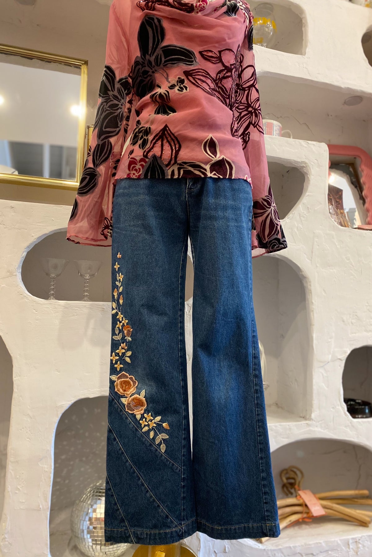 Y2K Floral Embellished Dark Wash Jeans