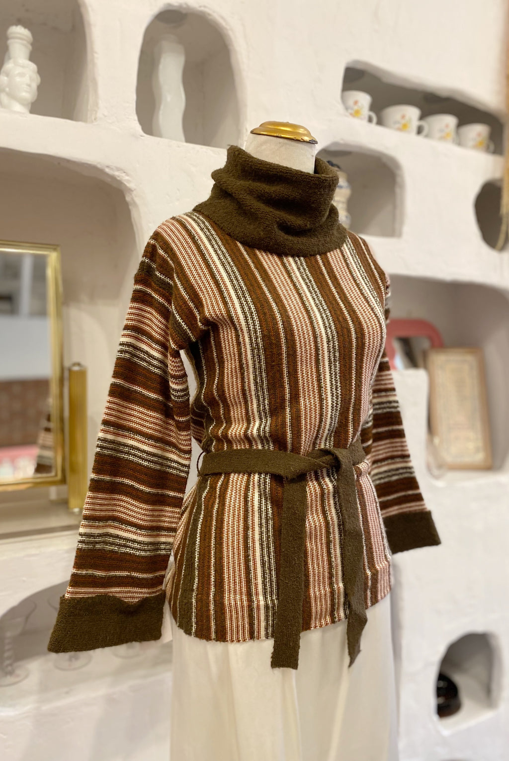 70s Striped Cowl Neck Sweater