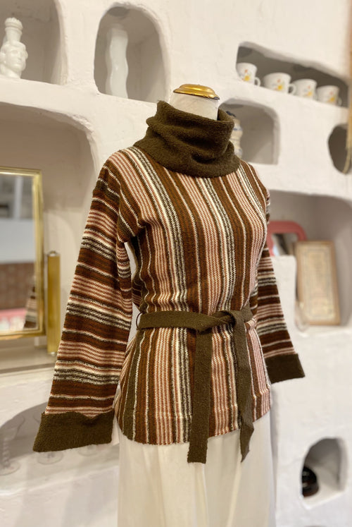 70s Striped Cowl Neck Sweater