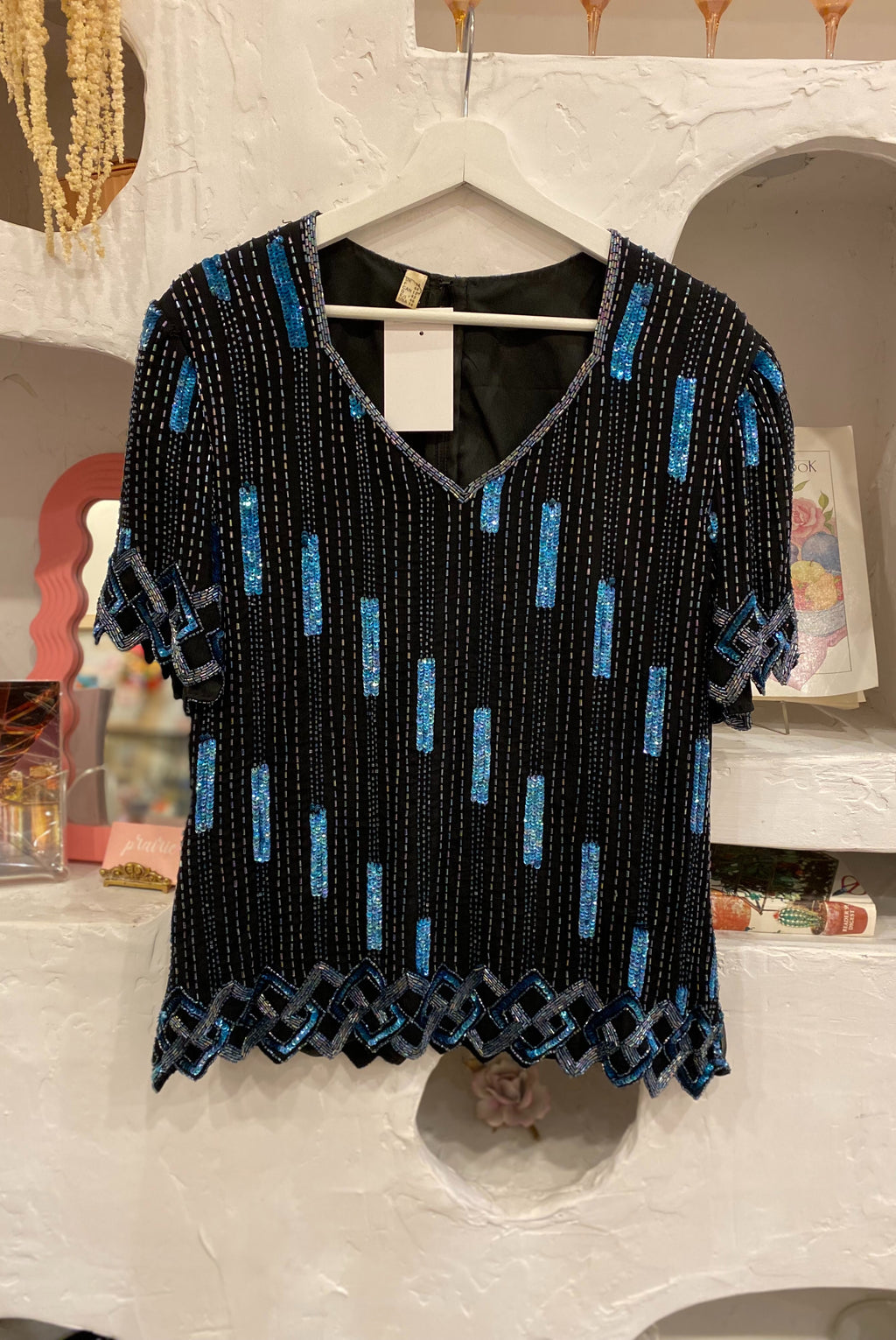 80s Silk Beaded & Sequin Blouse