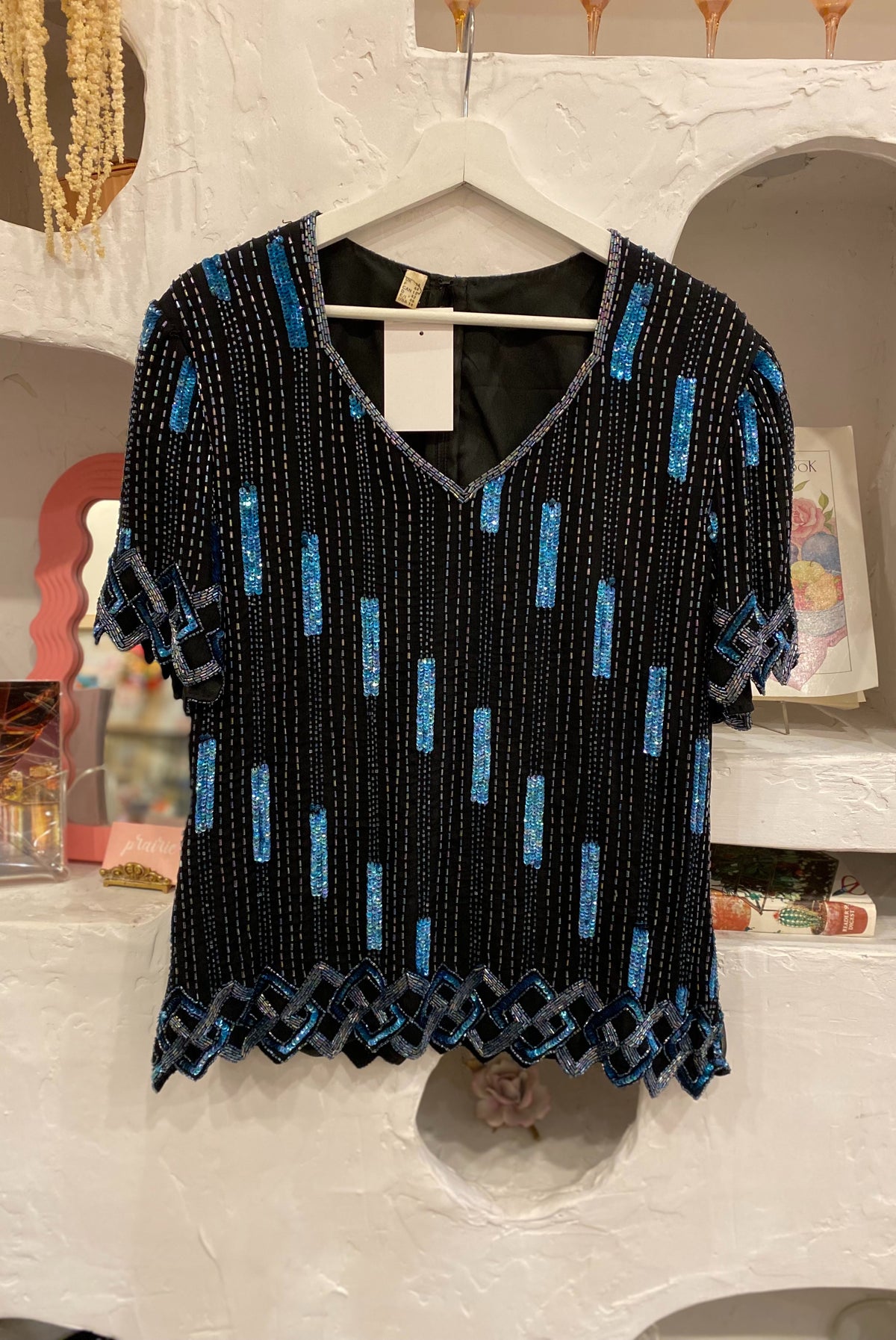 80s Silk Beaded & Sequin Blouse