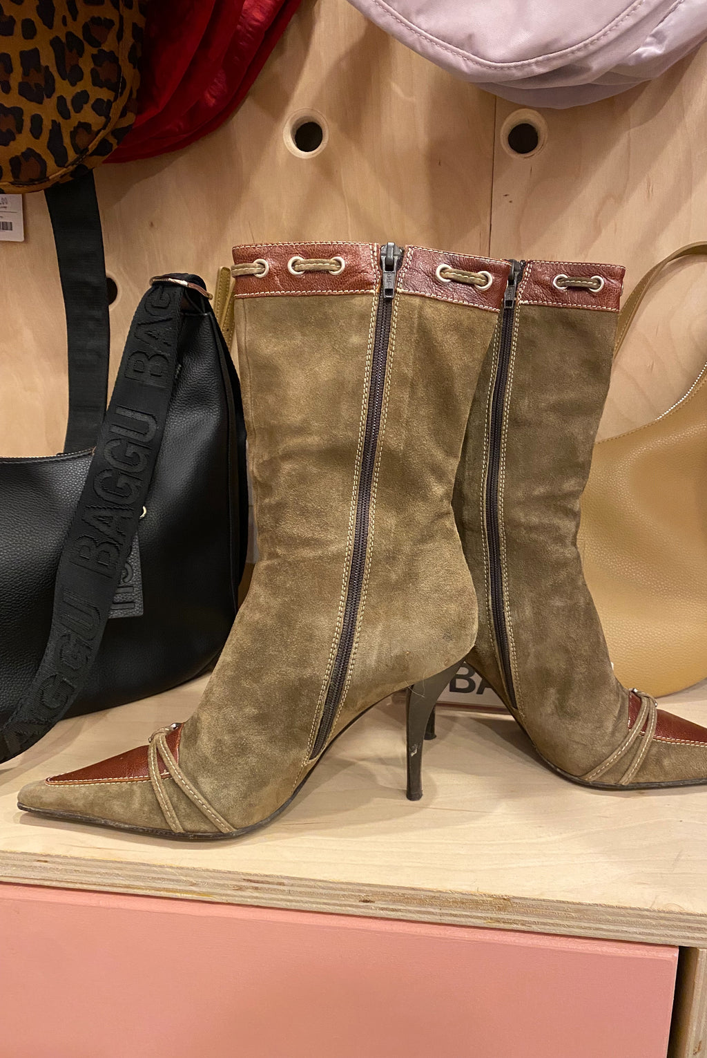 Suede Pointed Toe High Heel Boots