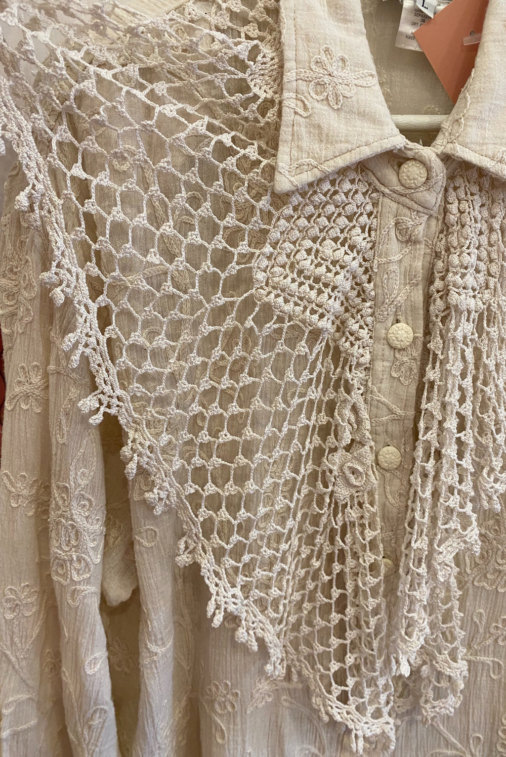 Victorian Revival Embroidered Cotton Button Up