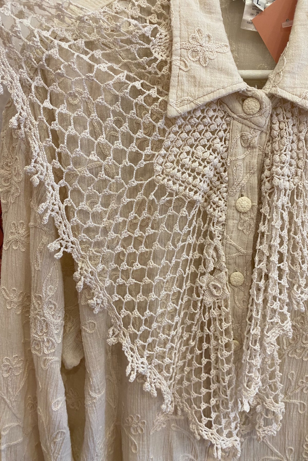 Victorian Revival Embroidered Cotton Button Up