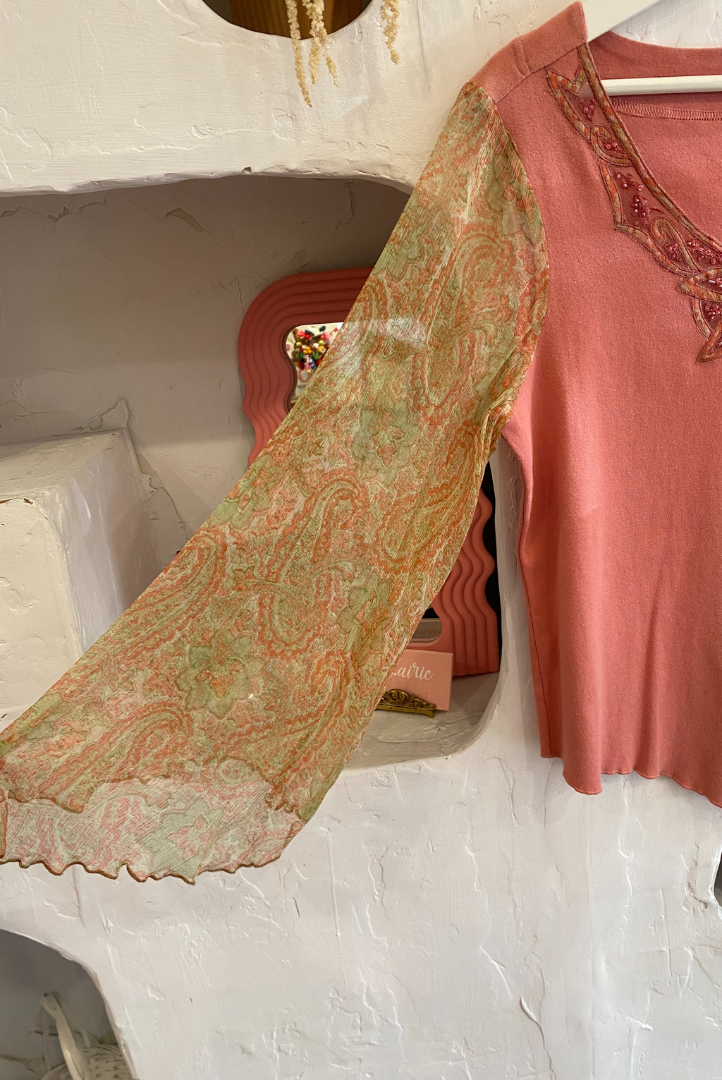 Fairy Core Beaded Bell Sleeve Top
