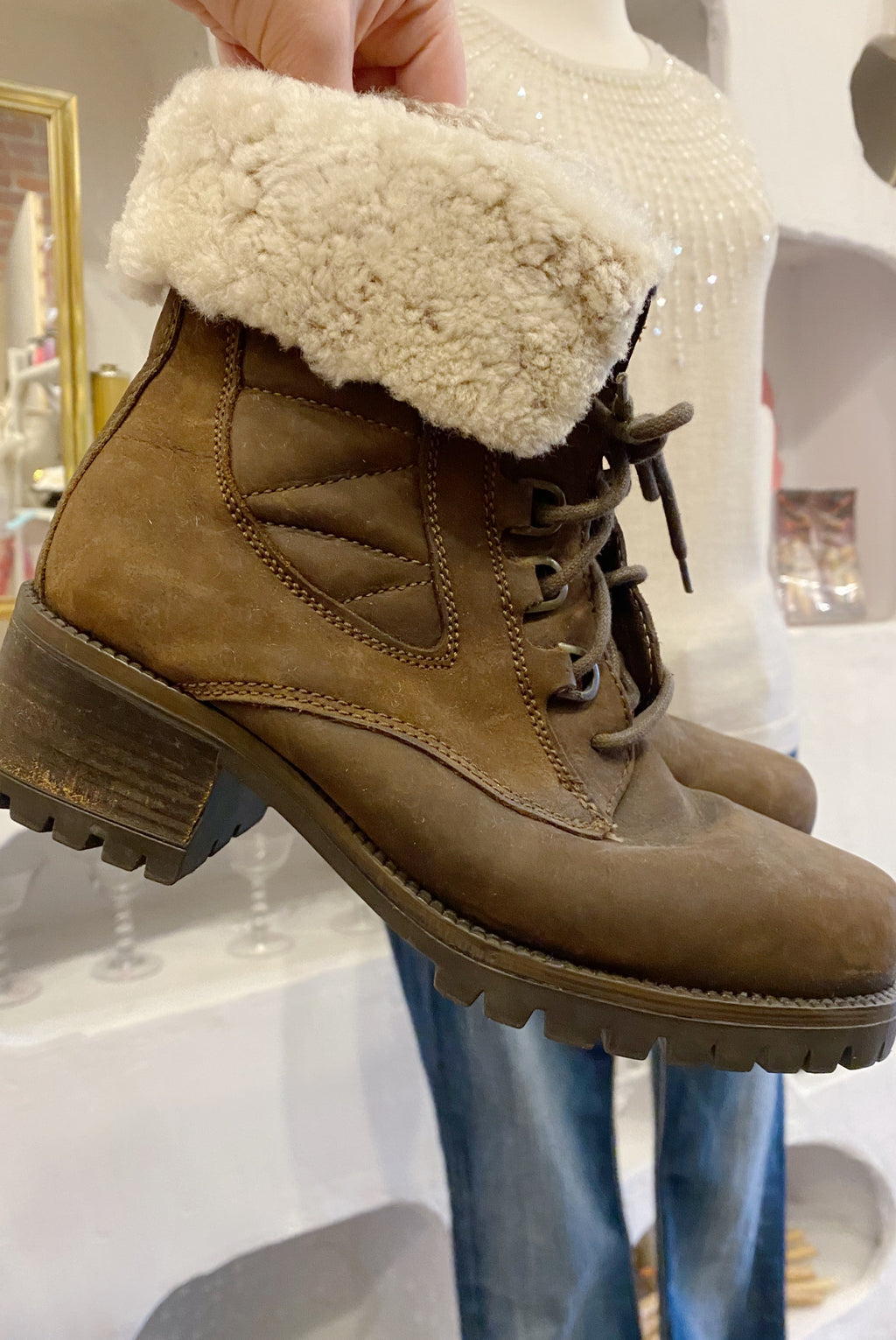 Suede Boots with Faux Fur Cuffs