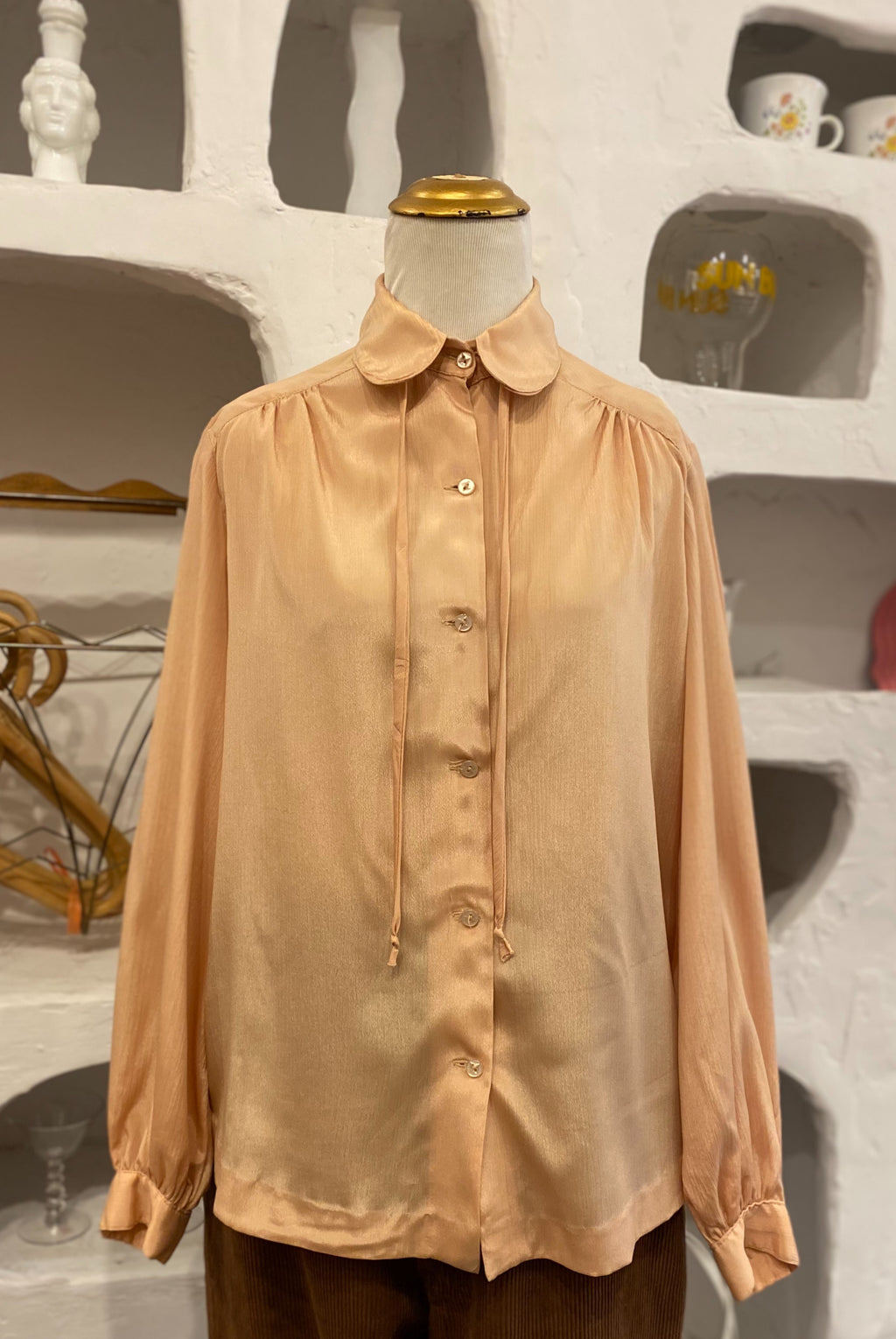 Warm Beige Blouse with Ties