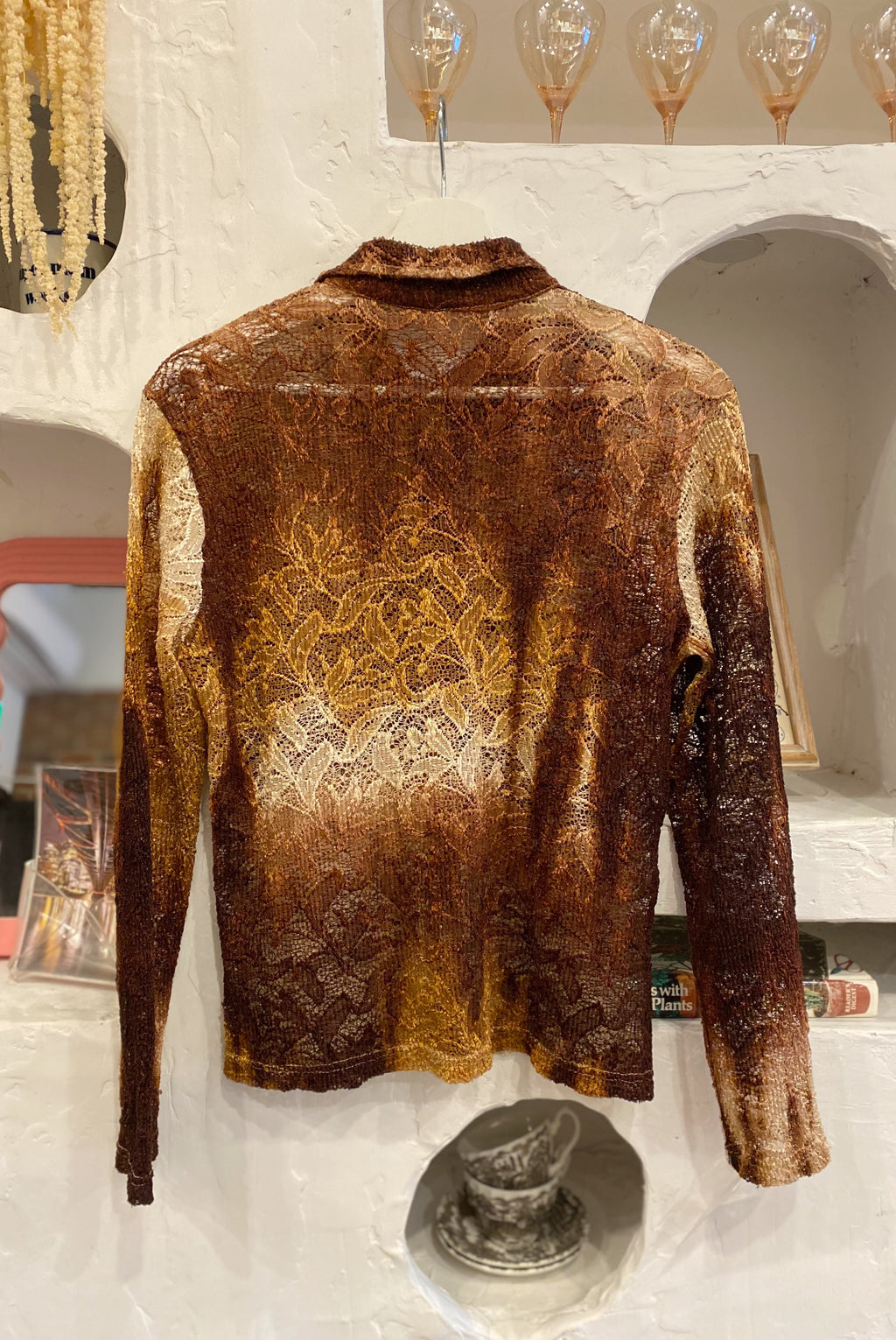 Ombré Sheer Lace Button Up