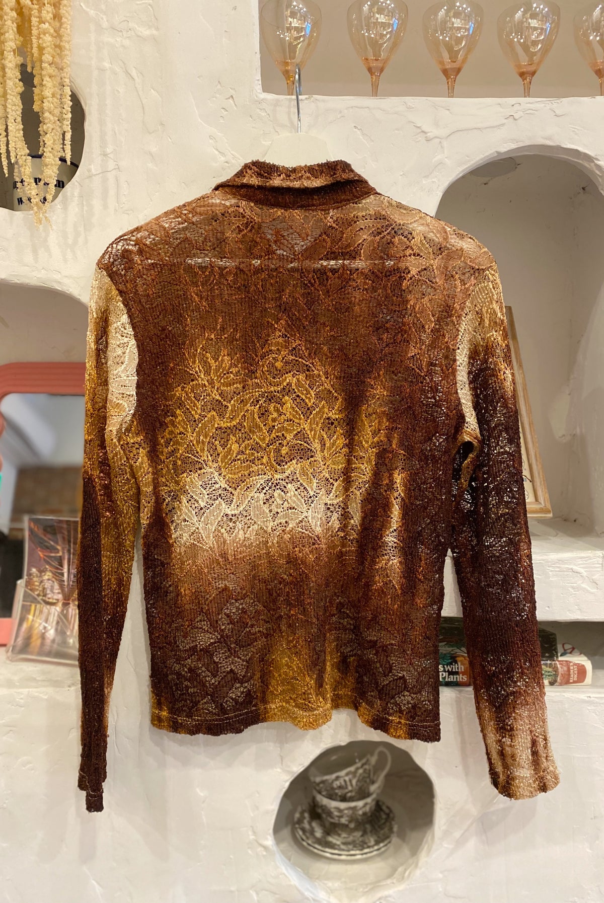 Ombré Sheer Lace Button Up