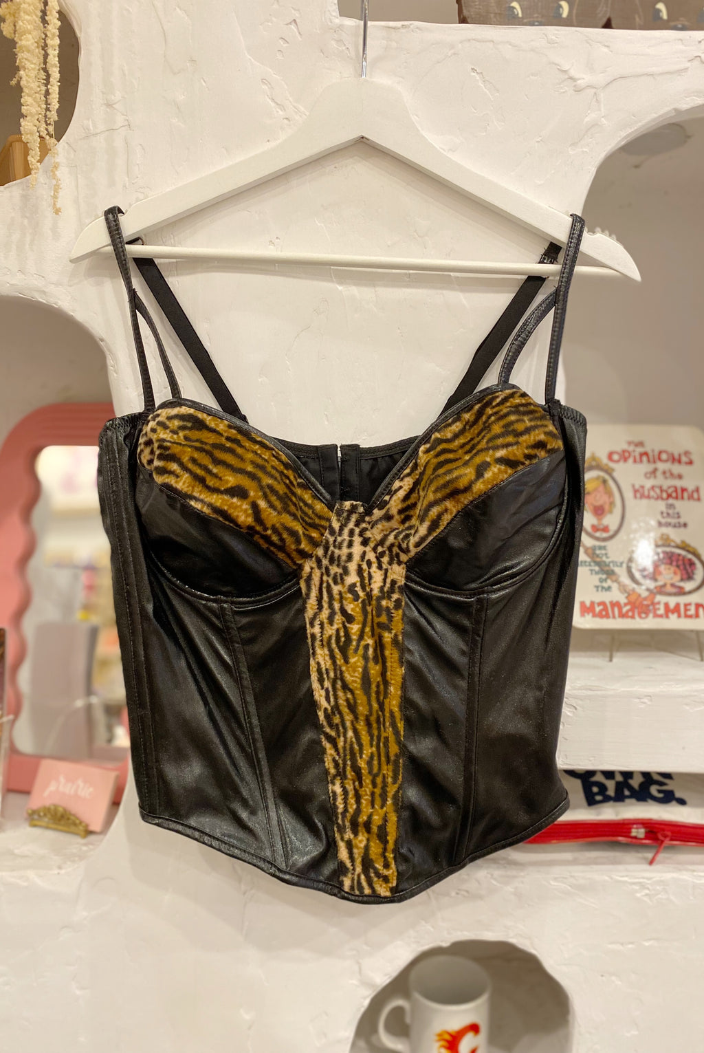 Y2K Faux Leather & Leopard Bustier
