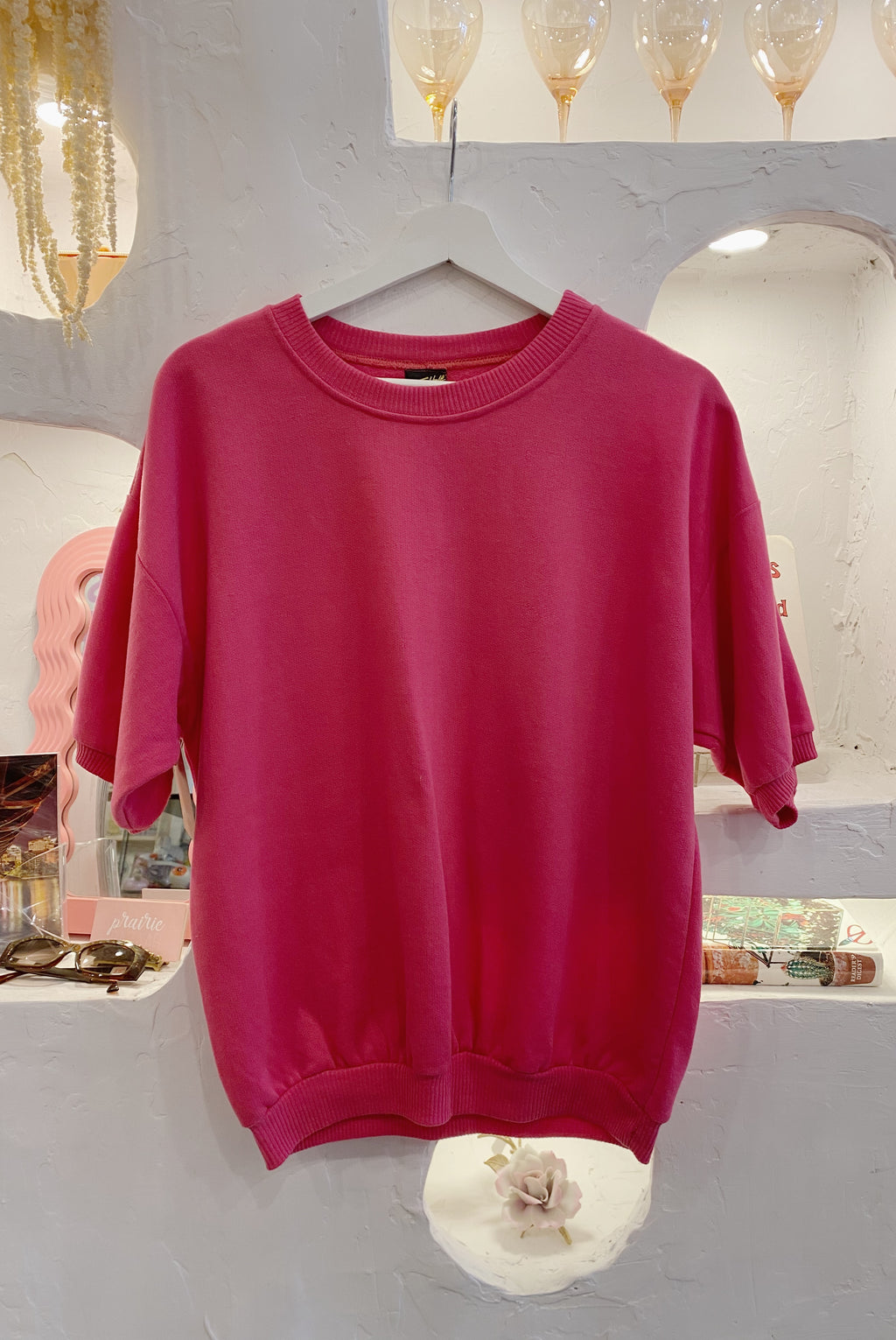 Retro Hot Pink Half Sleeve Sweatshirt