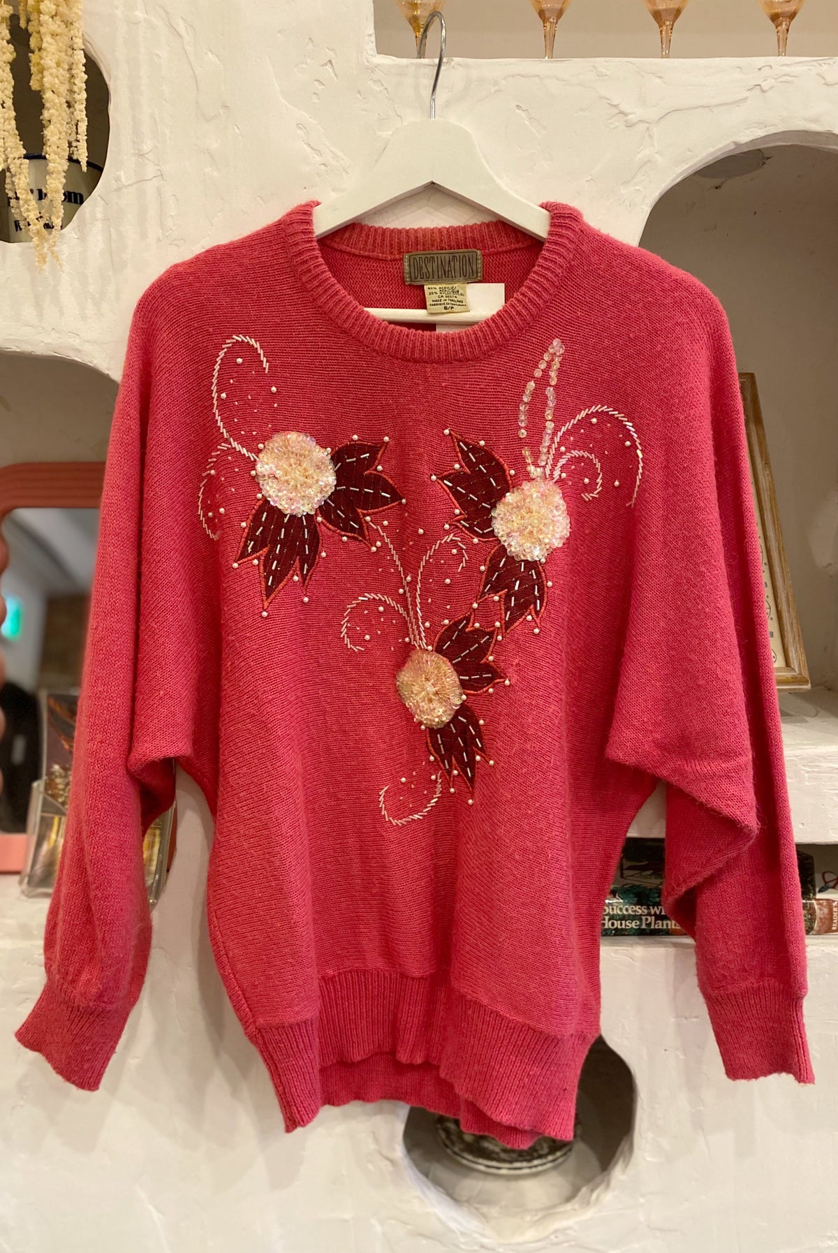 80s Sequin Embellished Magenta Sweater
