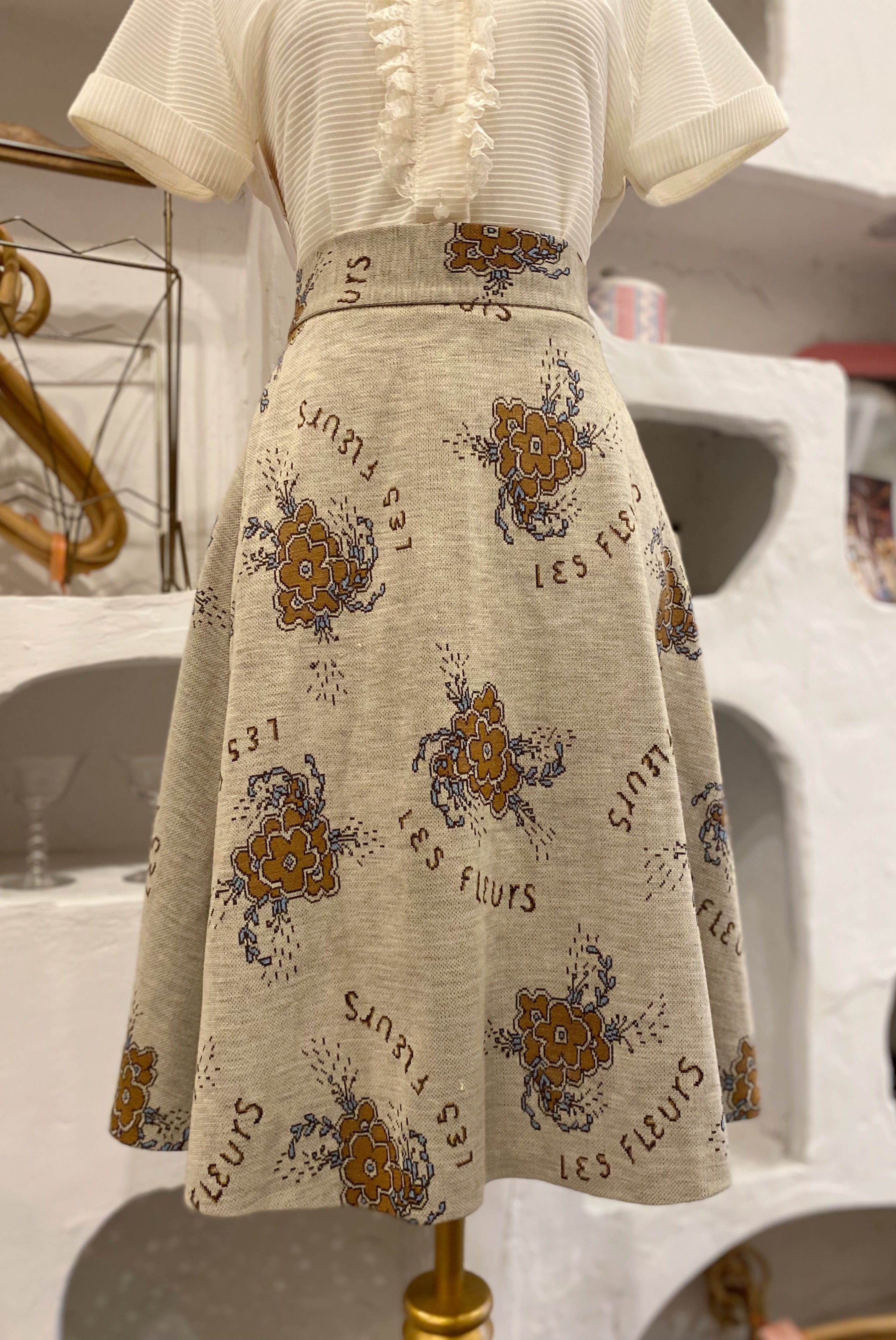 Oatmeal Floral A-Line Skirt