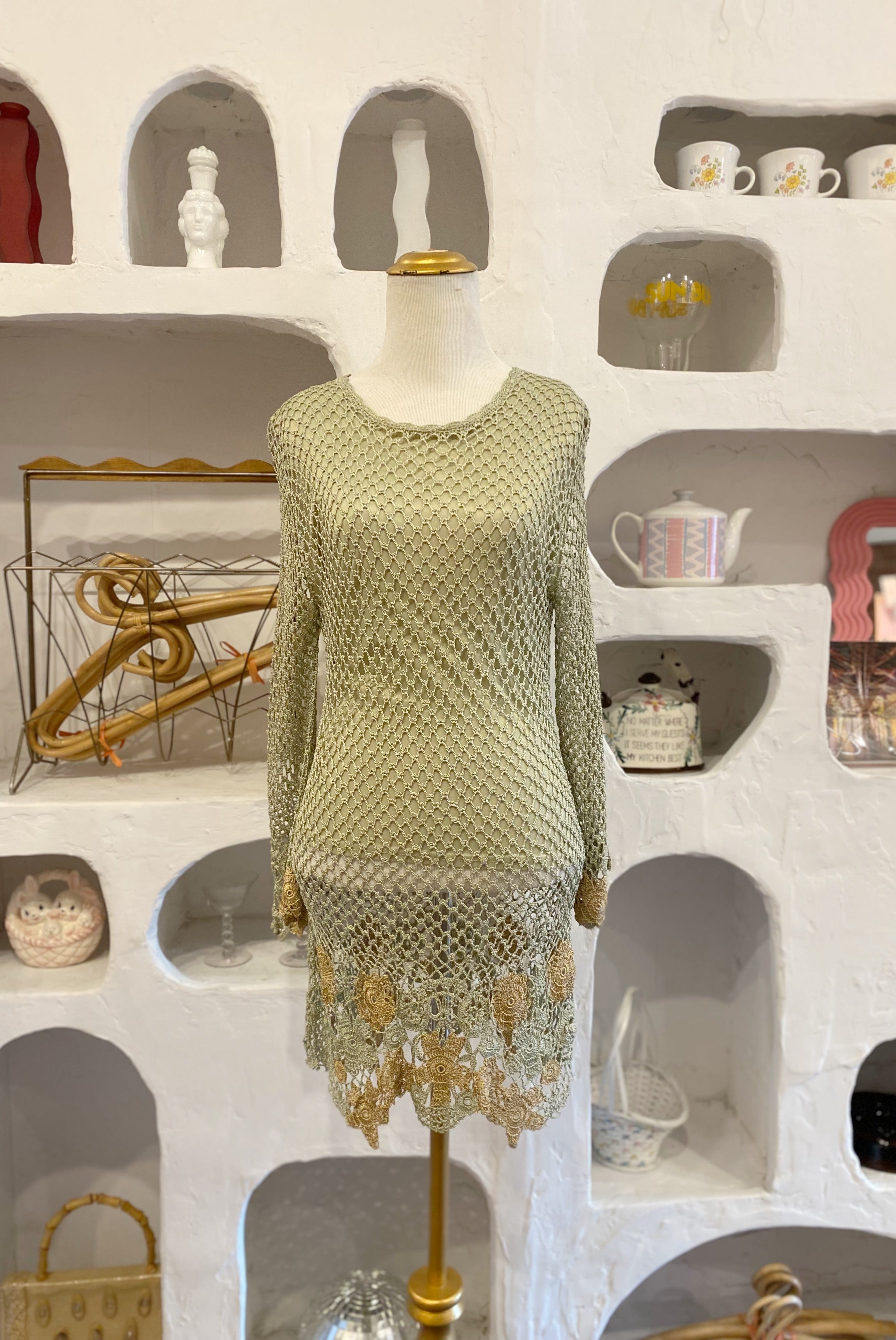 Vintage Green Crochet Embroidered Tunic