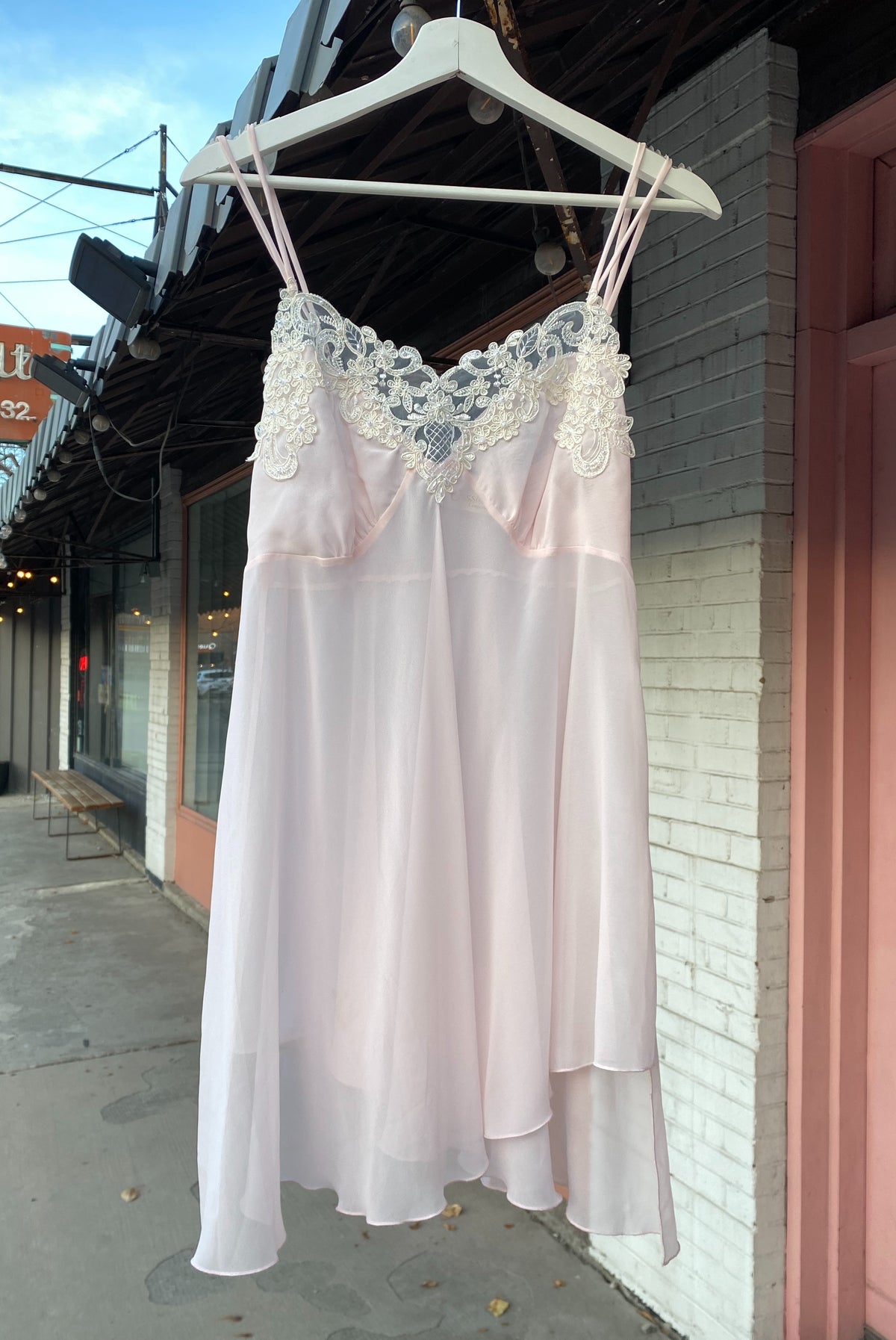 Embroidered Sheer Pink Slip Dress