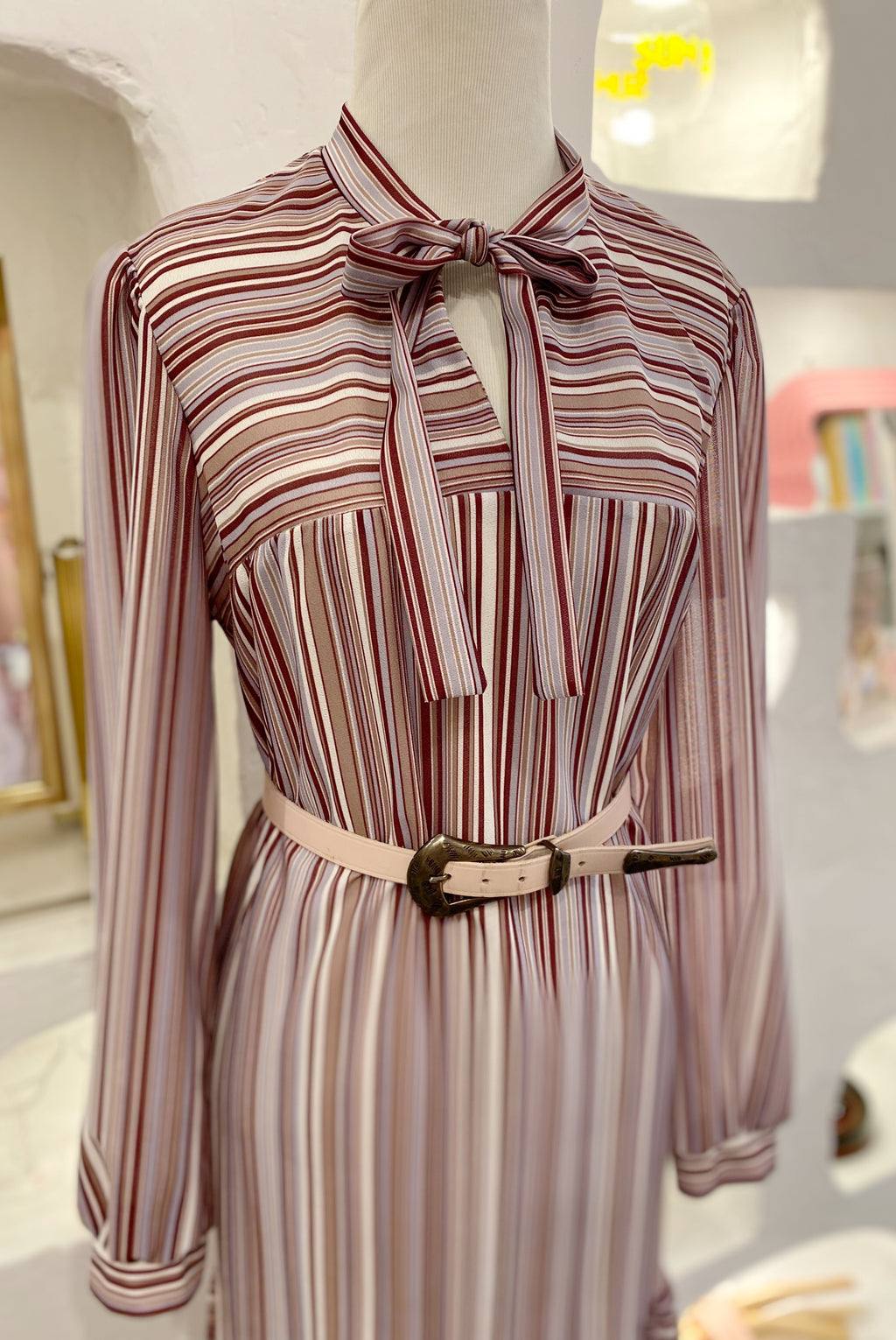 Retro Striped Dress with Pleated Hem