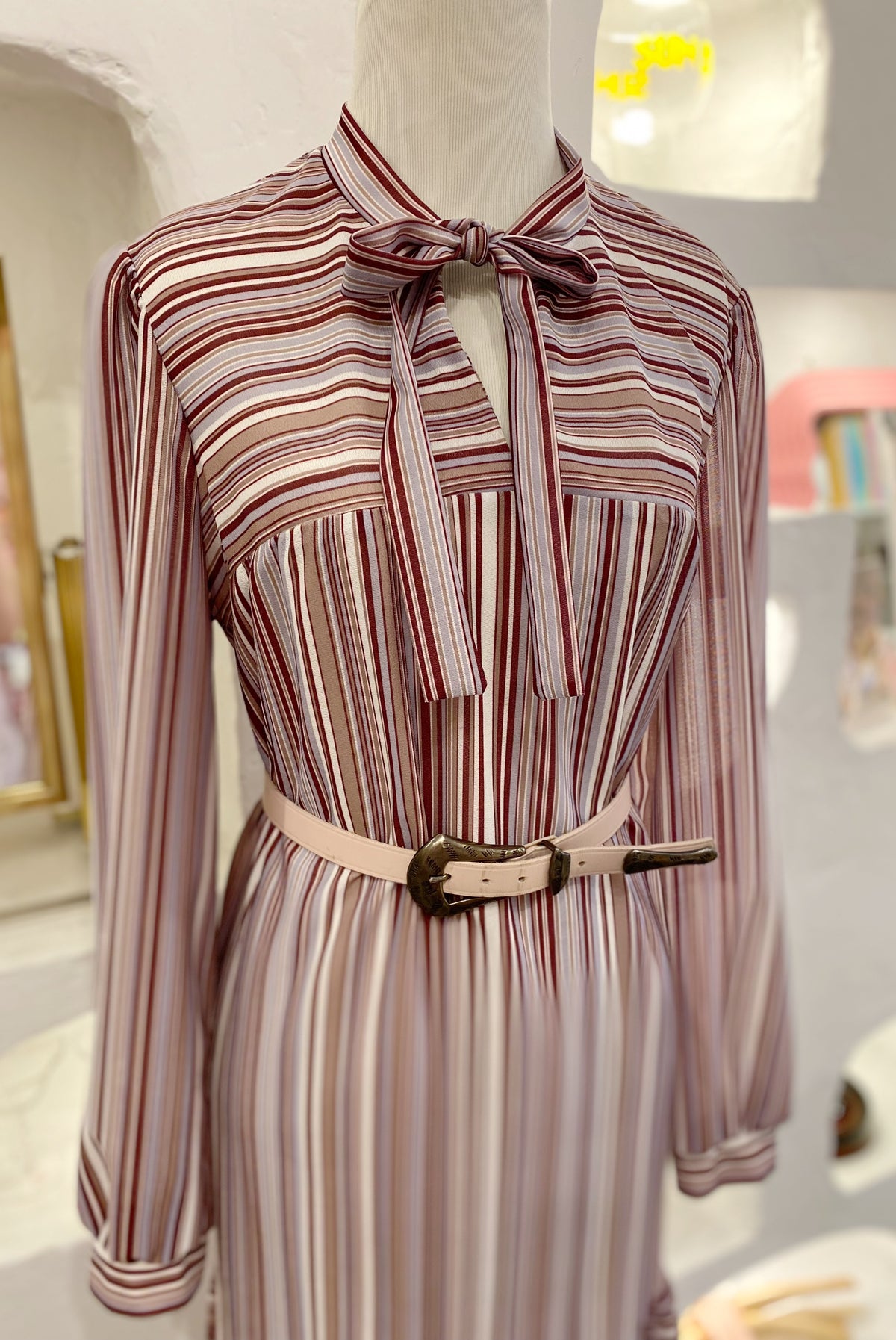 Retro Striped Dress with Pleated Hem
