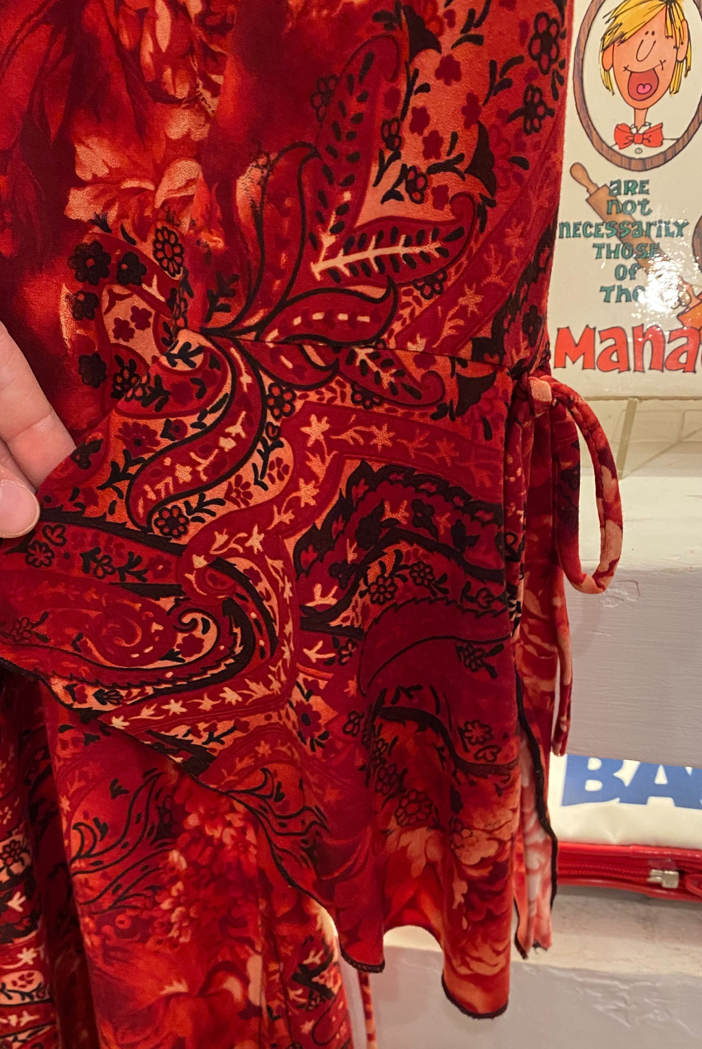 Y2K Red Floral Top with Trumpet Sleeves