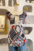 Y2K Mesh Patchwork Milkmaid Top