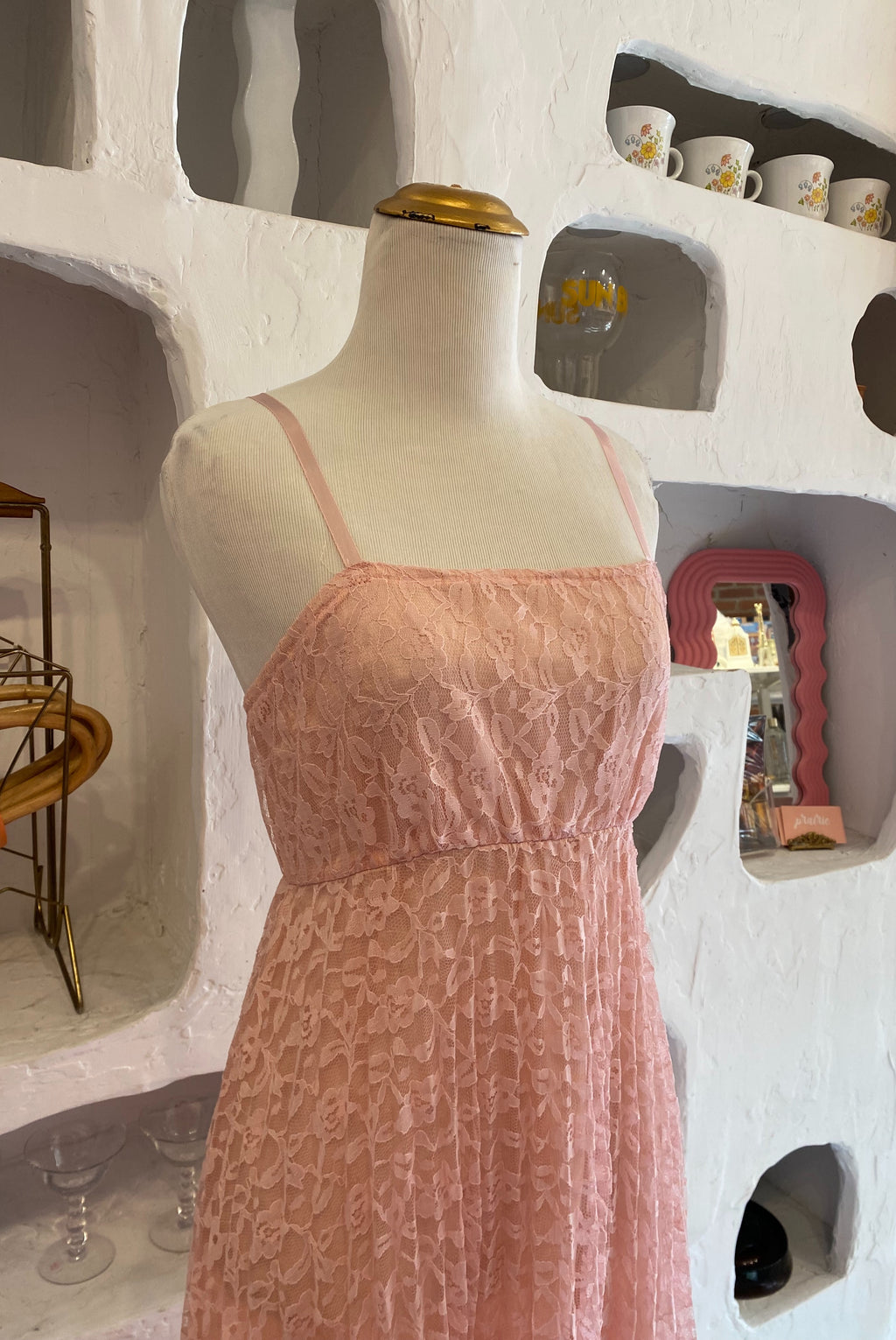 70s Pink Lace Maxi Dress + Cropped Jacket Set