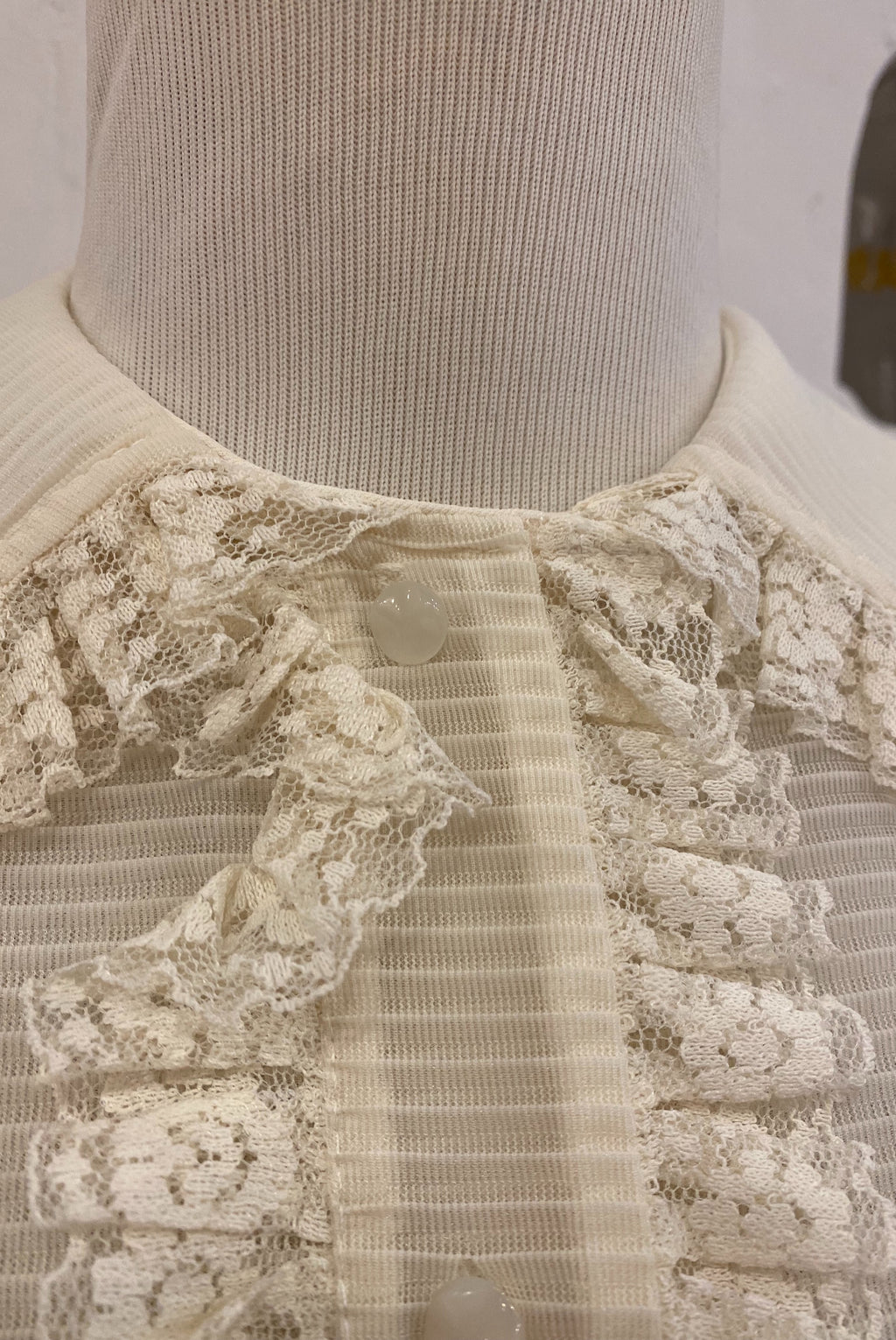 Vintage Inspired Pleated Blouse with Lace Placket