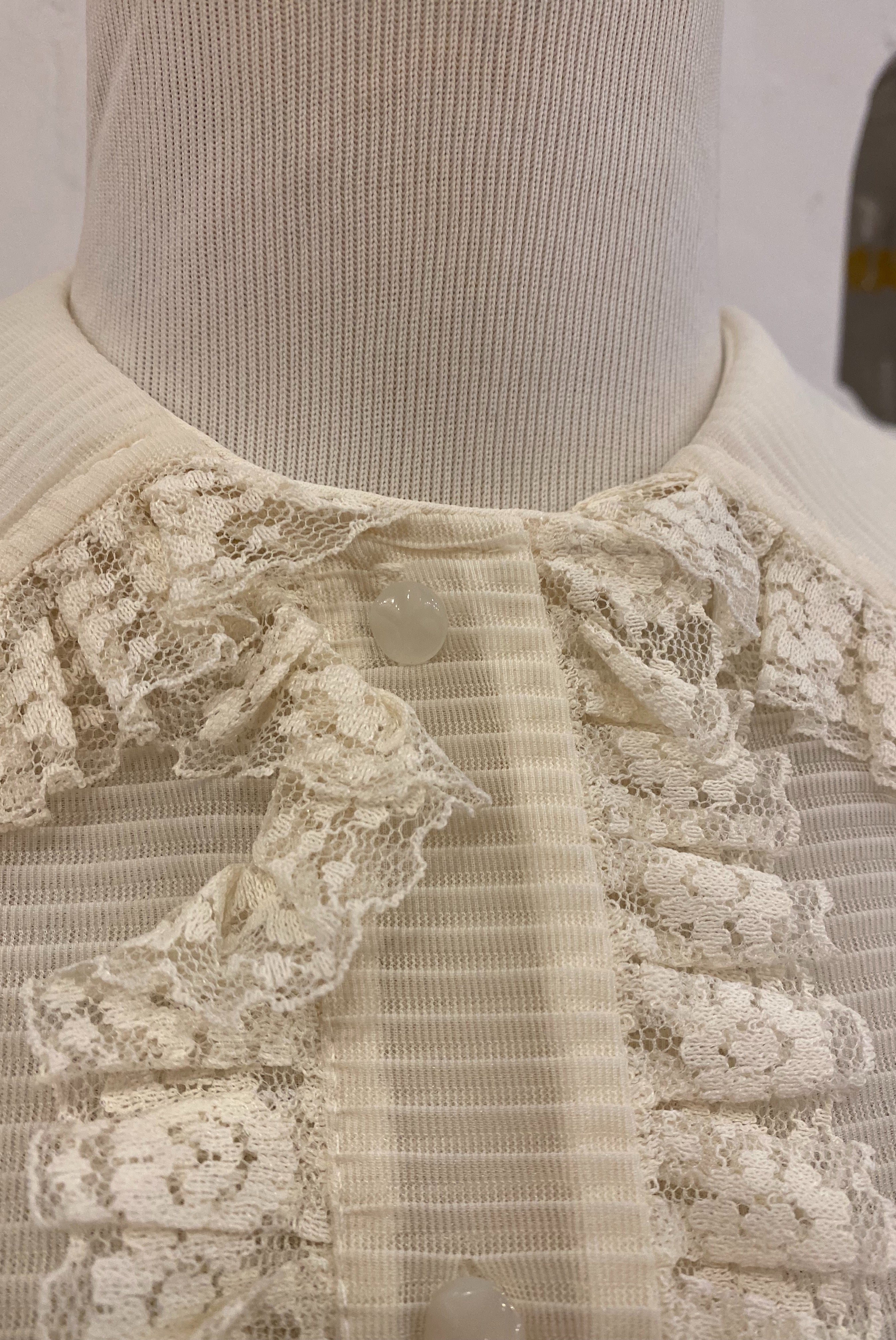 Vintage Inspired Pleated Blouse with Lace Placket