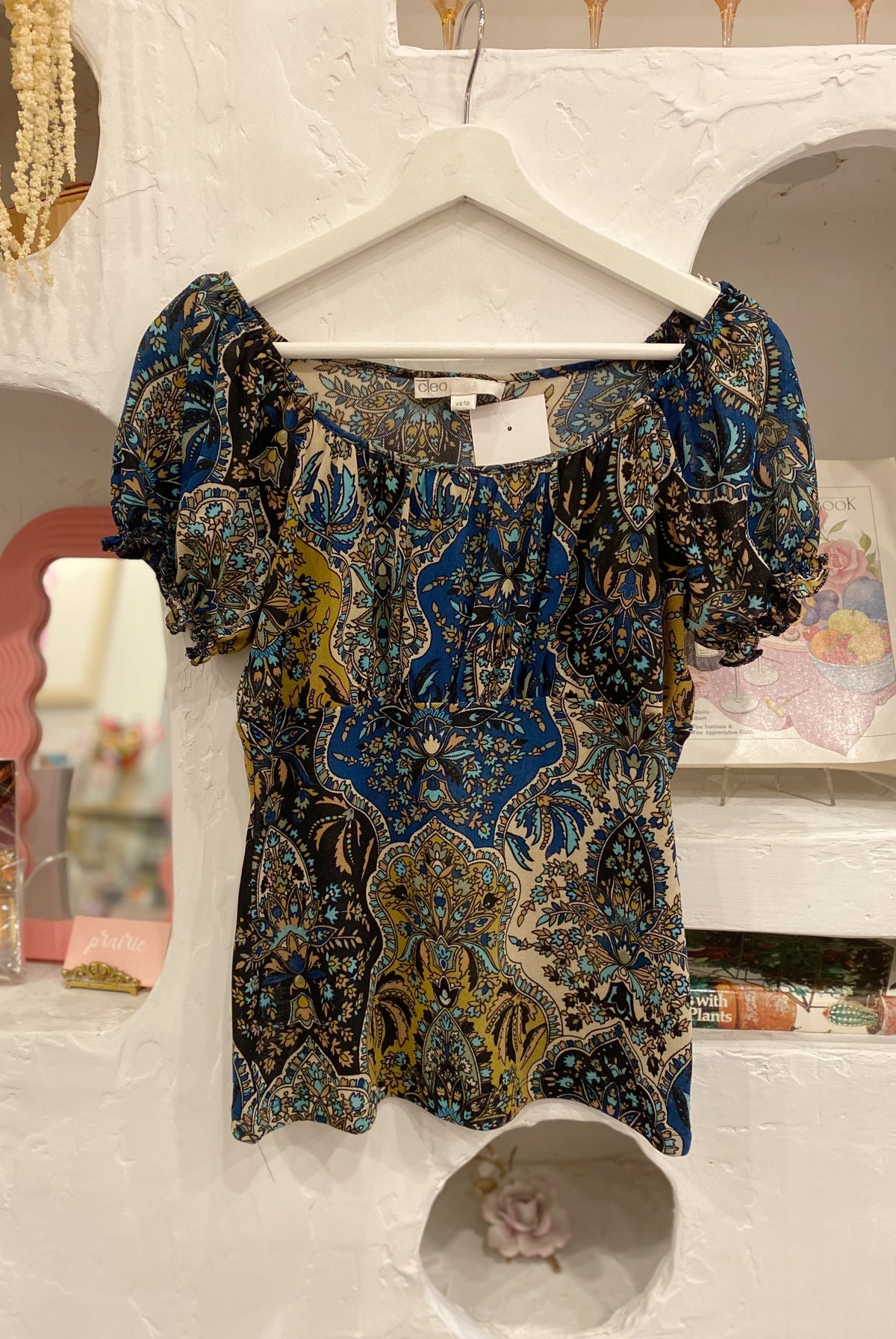 Paisley Mesh Off-The-Shoulder Tee