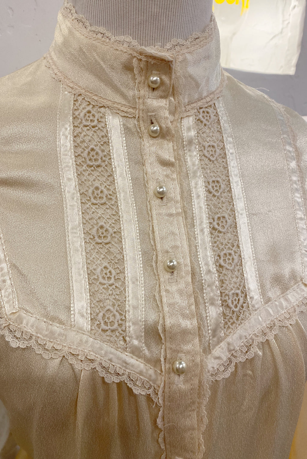 70s Cream Satin Prairie Blouse