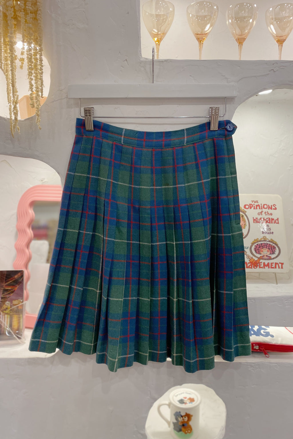 Vintage Tartan Pleated Wool Skirt