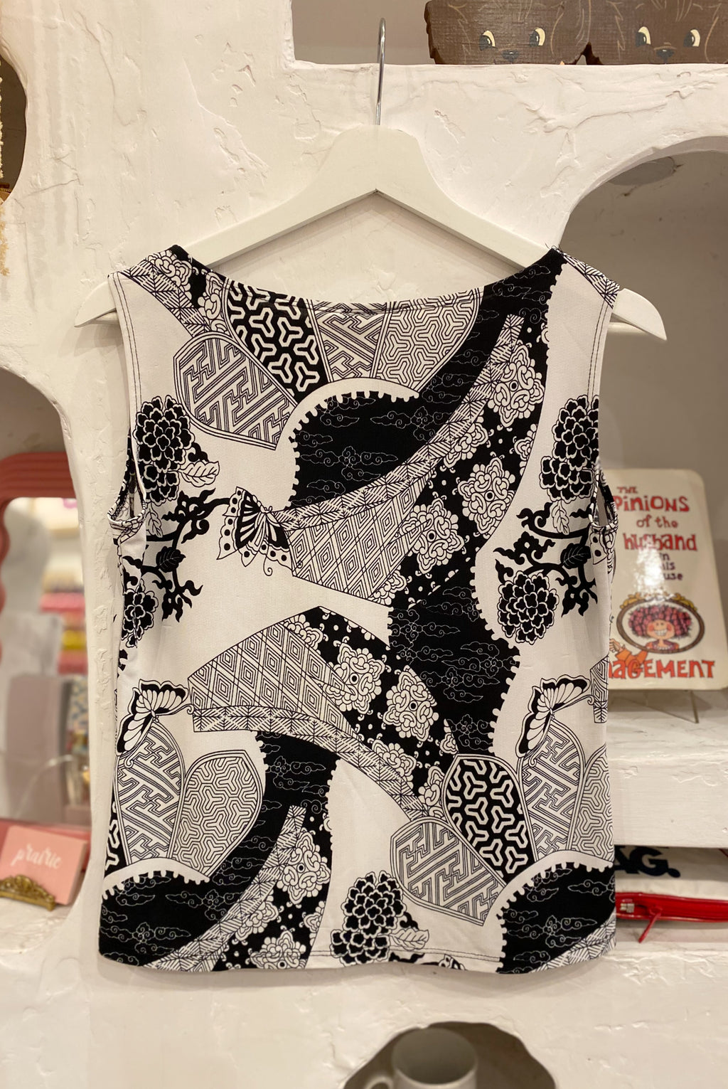 Y2K Black & White Pattern Tank Top