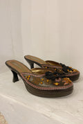 Beaded Chinoiserie Slip On Mules