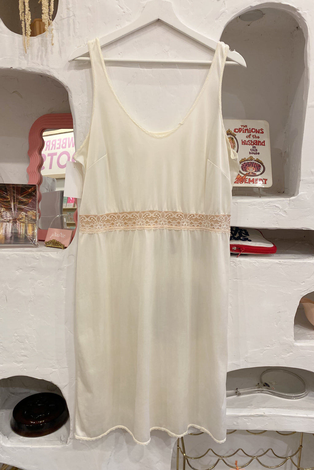 Ivory Slip Dress with Lace Inset