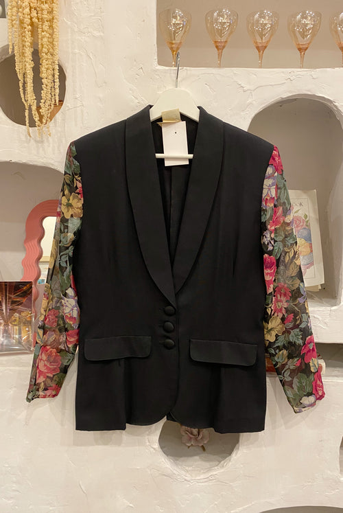 80s Blazer with Sheer Floral Sleeves