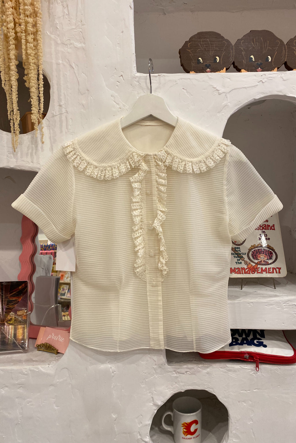 Vintage Inspired Pleated Blouse with Lace Placket