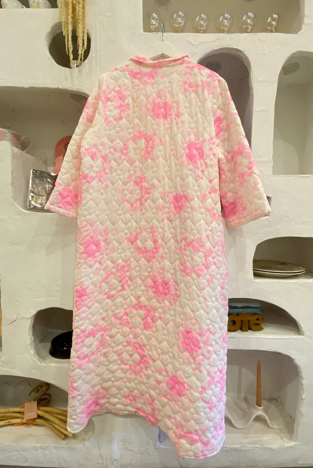 White & Pink Floral Quilted Robe