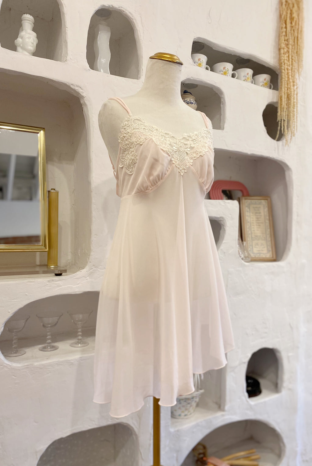 Embroidered Sheer Pink Slip Dress