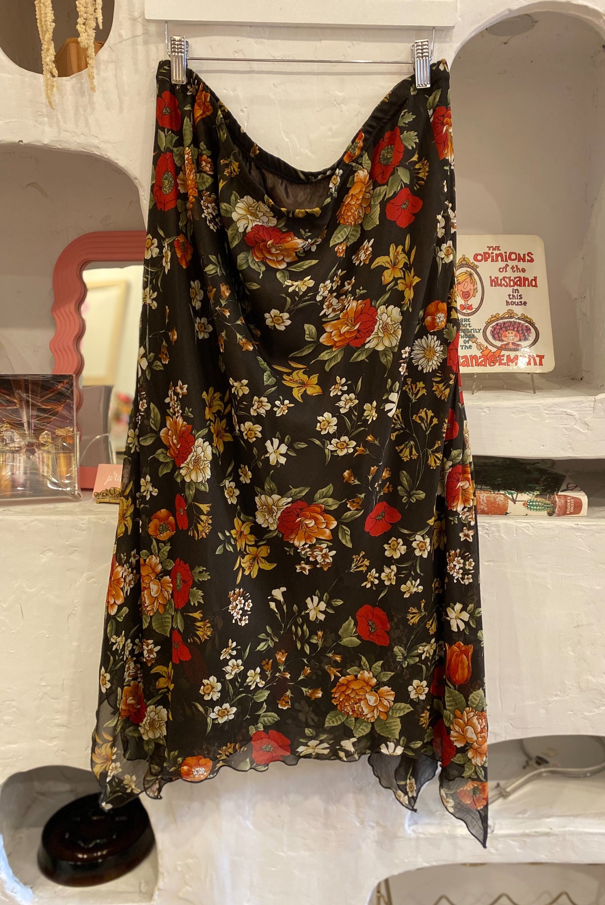 Y2K Mesh Floral Skirt with Handkerchief Hem