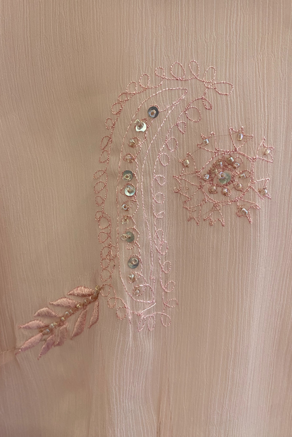 Sheer Pink Embroidered Beaded Blouse