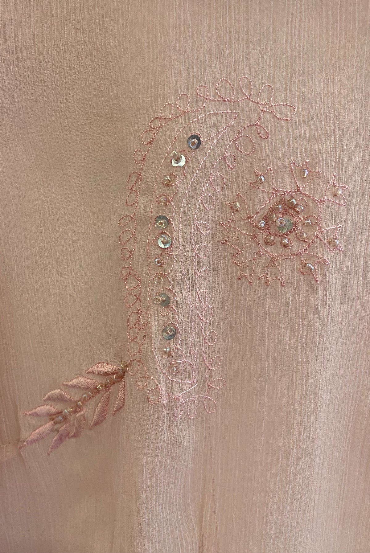 Sheer Pink Embroidered Beaded Blouse
