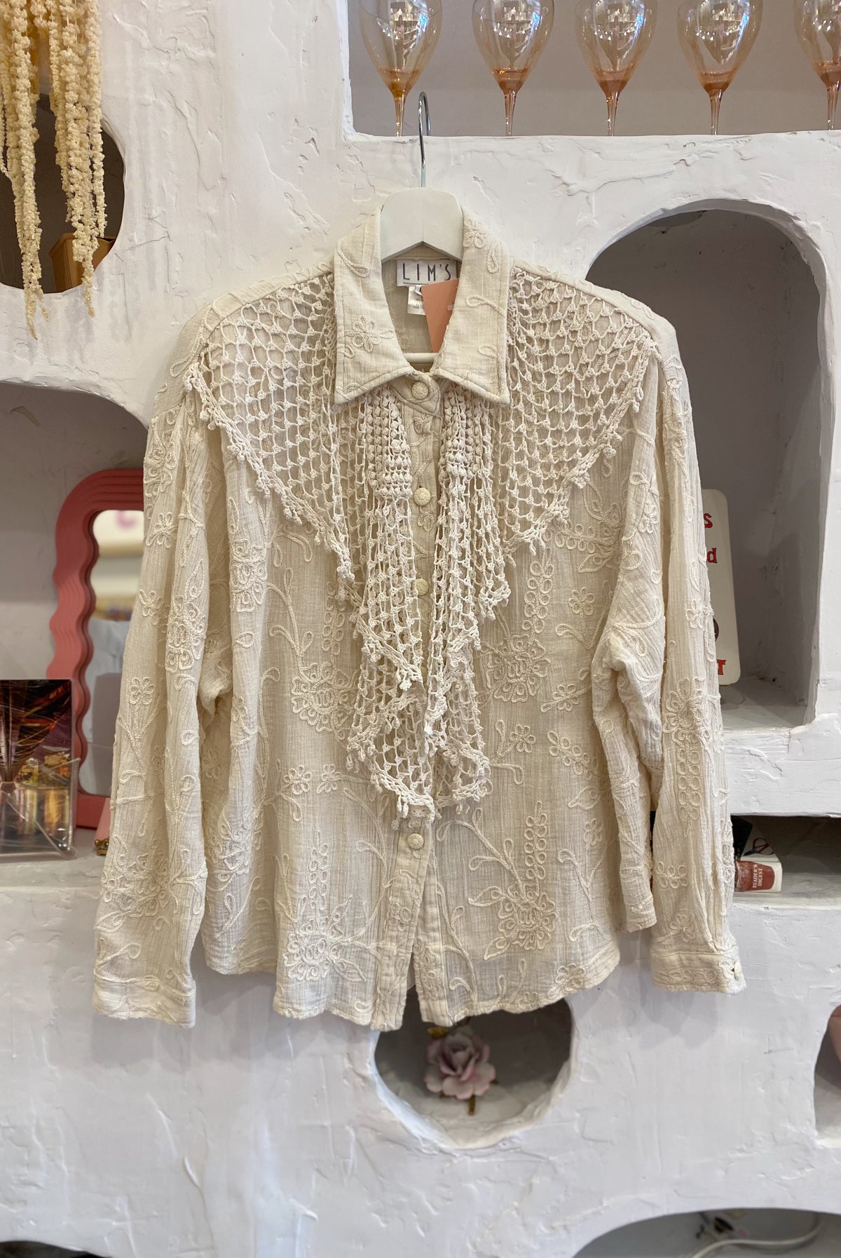 Victorian Revival Embroidered Cotton Button Up
