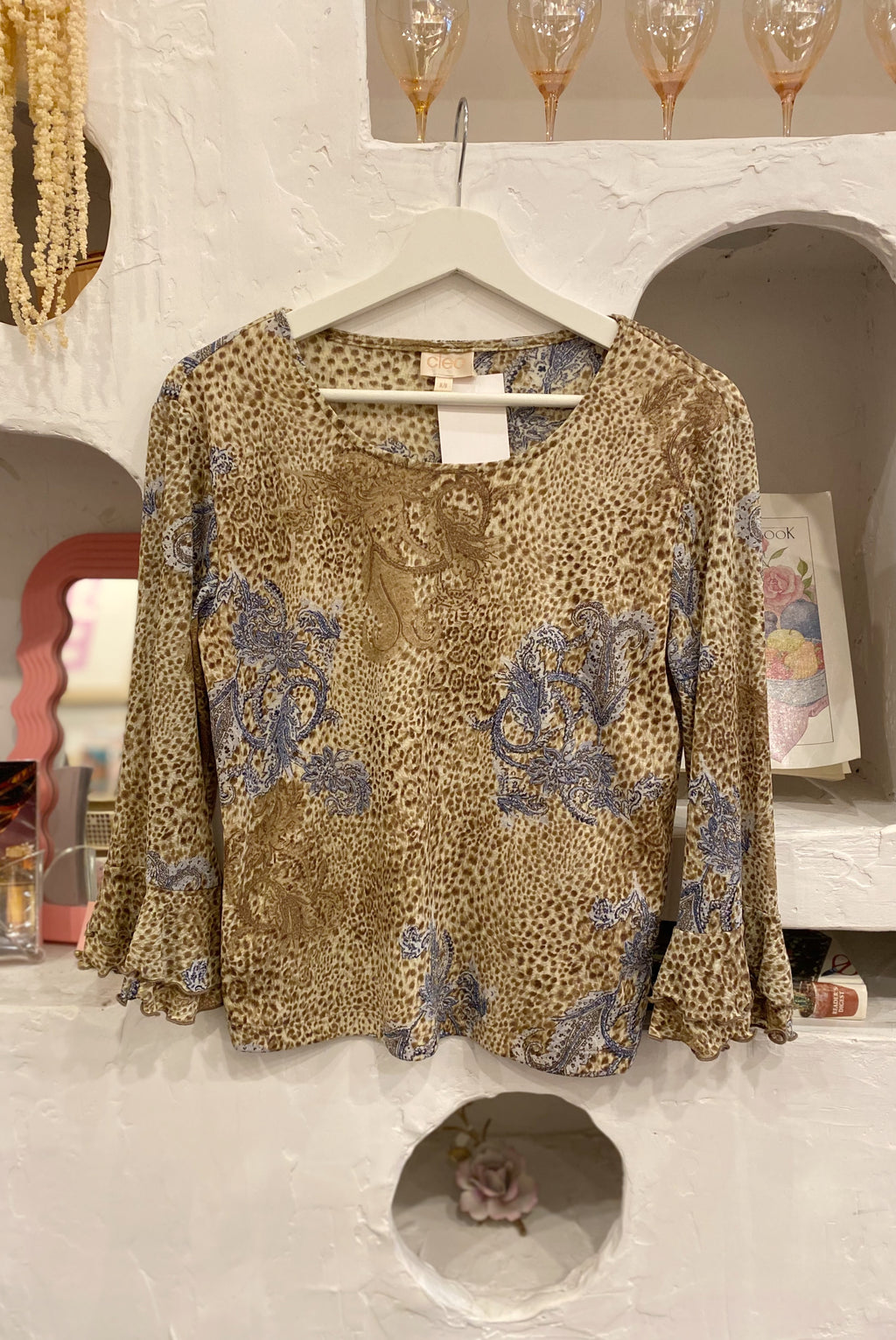 Leopard & Floral Mesh Y2K Blouse